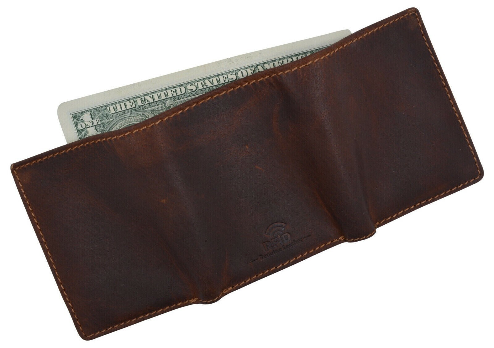RFID Blocking Brown Vintage Leather Men’s Trifold Center Flap Wallet