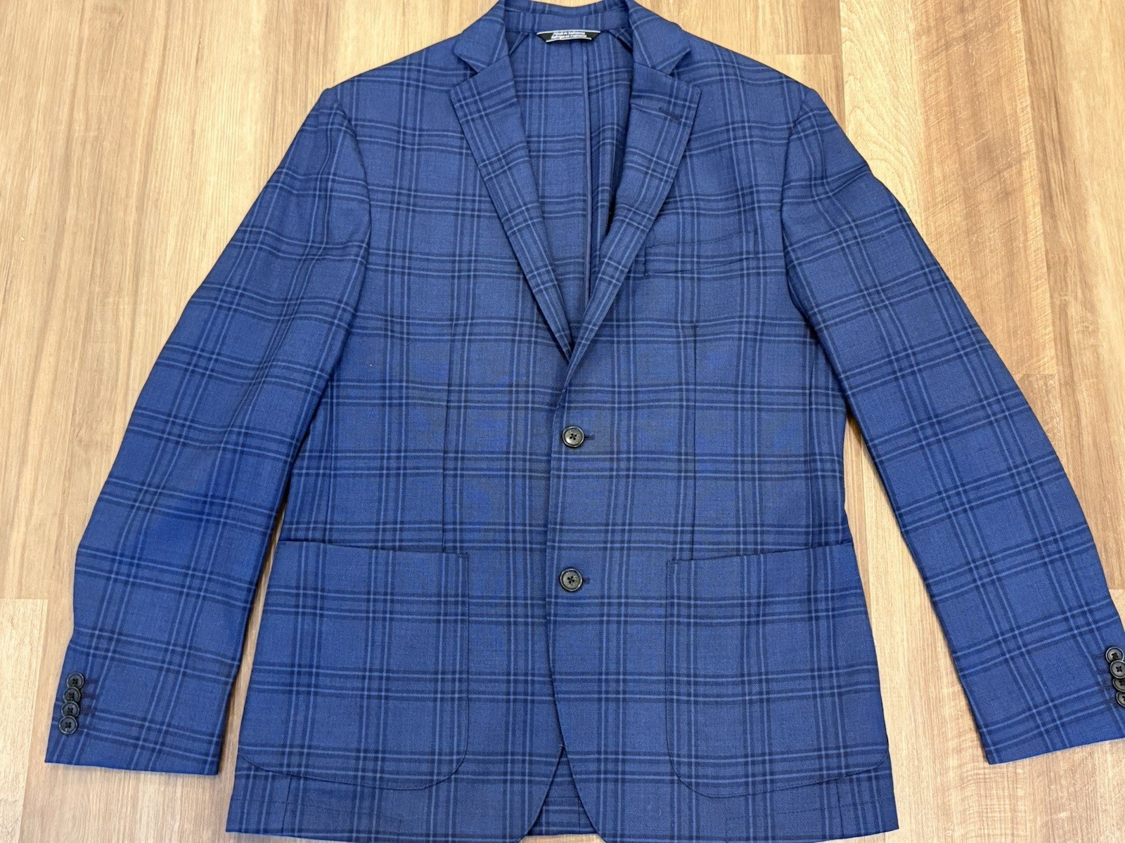 Saks Fifth Avenue 40R Blue Windowpane Wool Sport Coat Blazer 2 Button