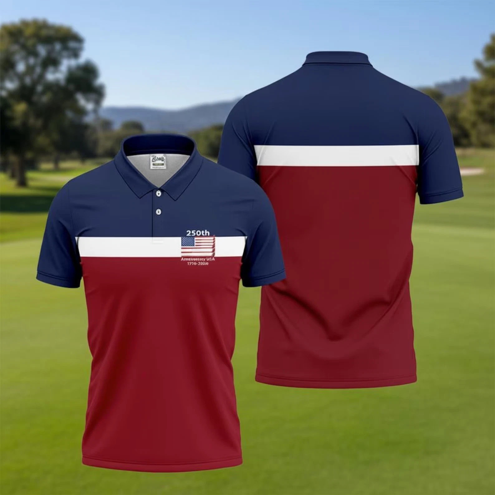 250th Anniversary Golf Polo Shirt, 1776–2026 American Flag Polo, Fourth Of July