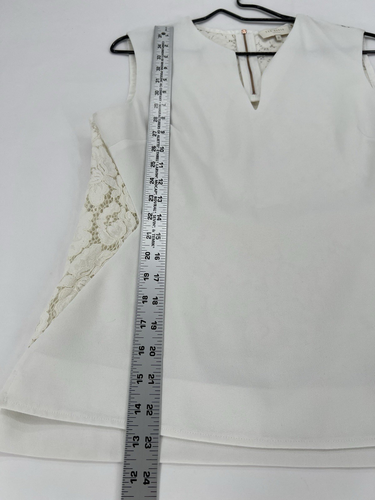 Ted Baker London Ivory Lace Panel Shell Top Size 2 Sleeveless Career Blouse
