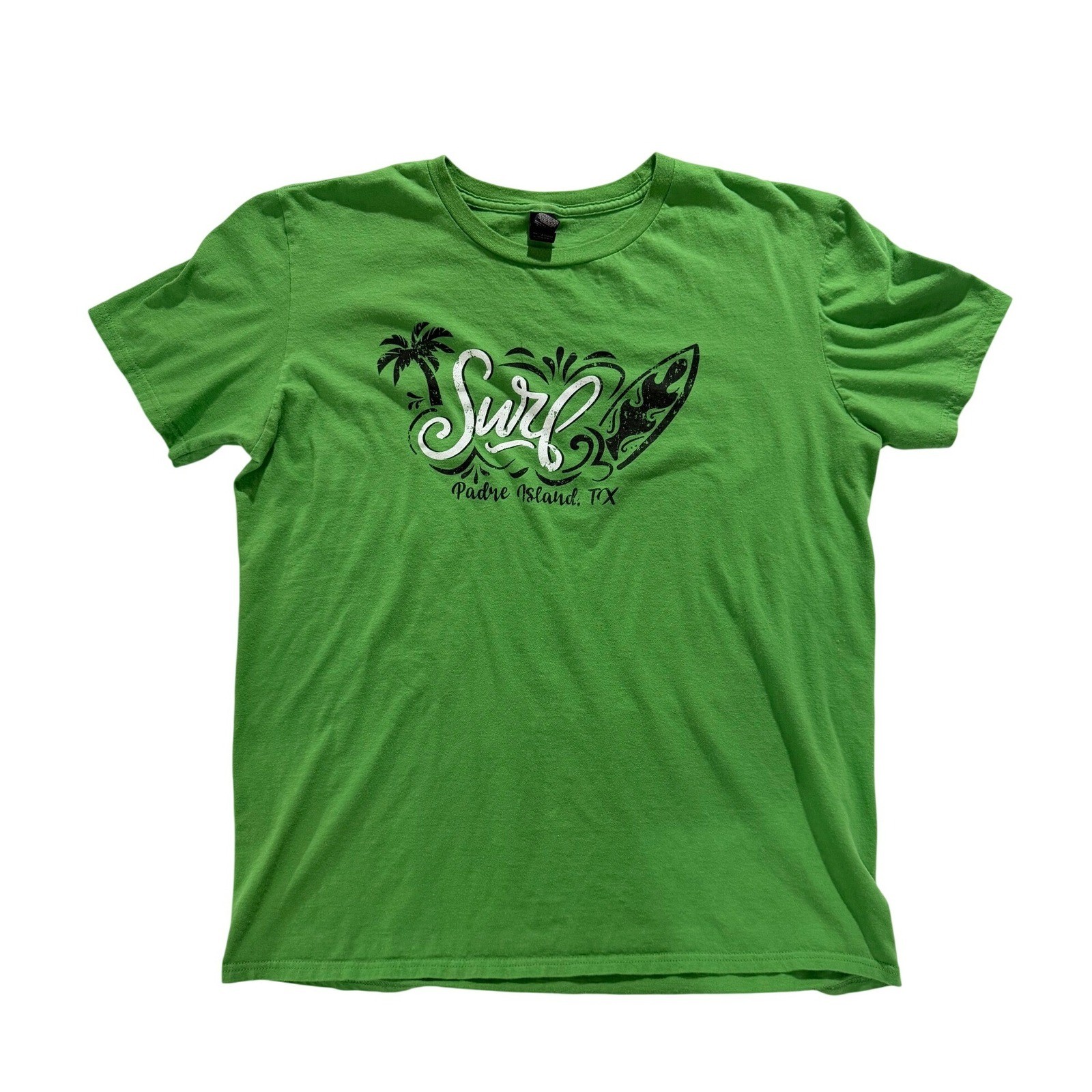 Anvil Lightweight Surf Padre Island TX Graphic T-Shirt Size Large Green