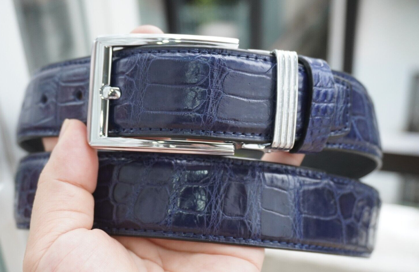 Blue Genuine Alligator CROCODILE Belly Leather Skin Men’s Belt – W 1.3″ #H26