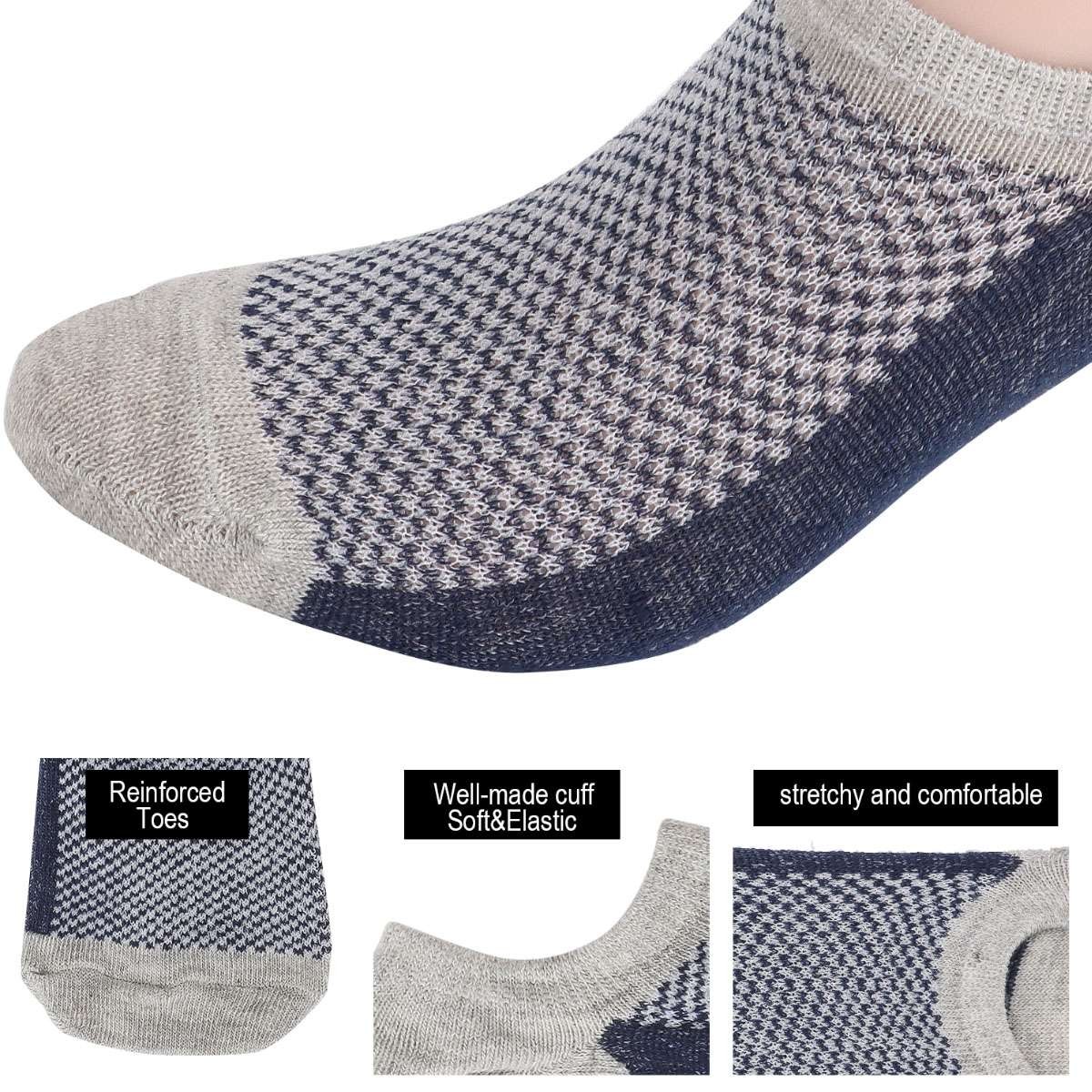 5 Pairs Men Casual Boat Socks Non-Slip Invisible Low Cut No Show Liner Sock