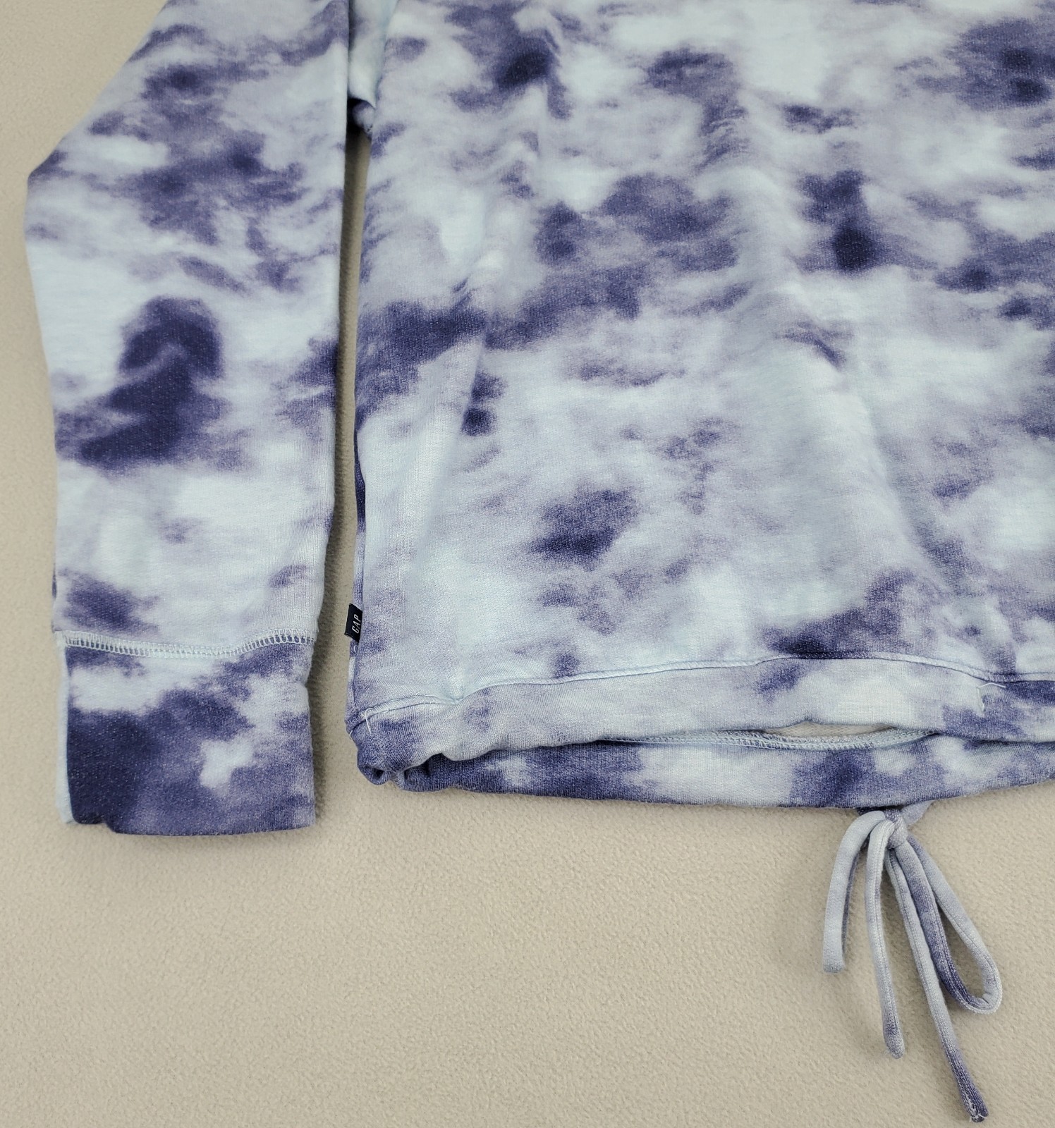 GAP Pullover Sweatshirt Womens M Blue Purple Tie Dye Soft Raglan Drawstring Hem