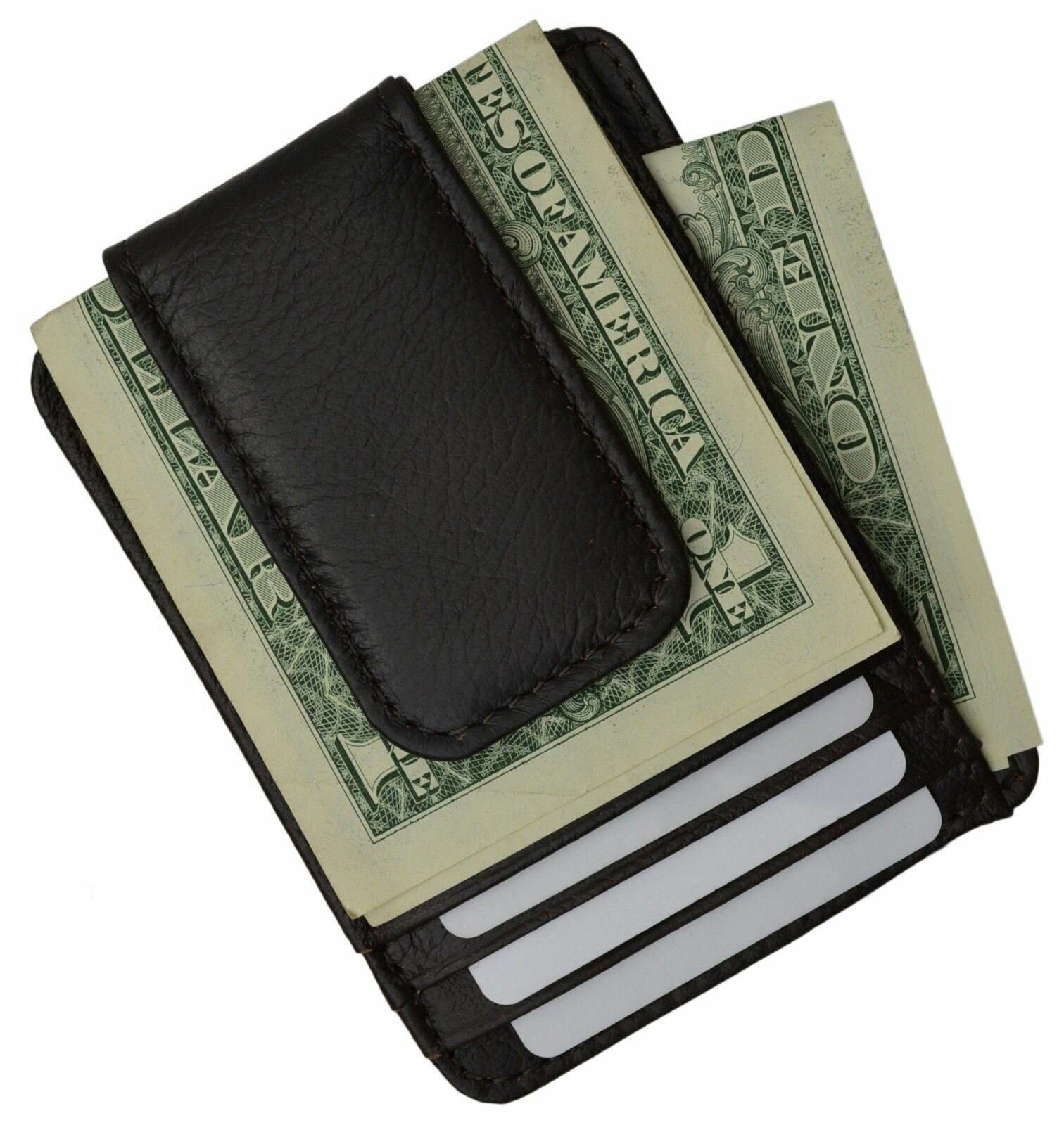 Black Men’s Leather Slim Money Clip Front Pocket Wallet Thin Credit Card Holder