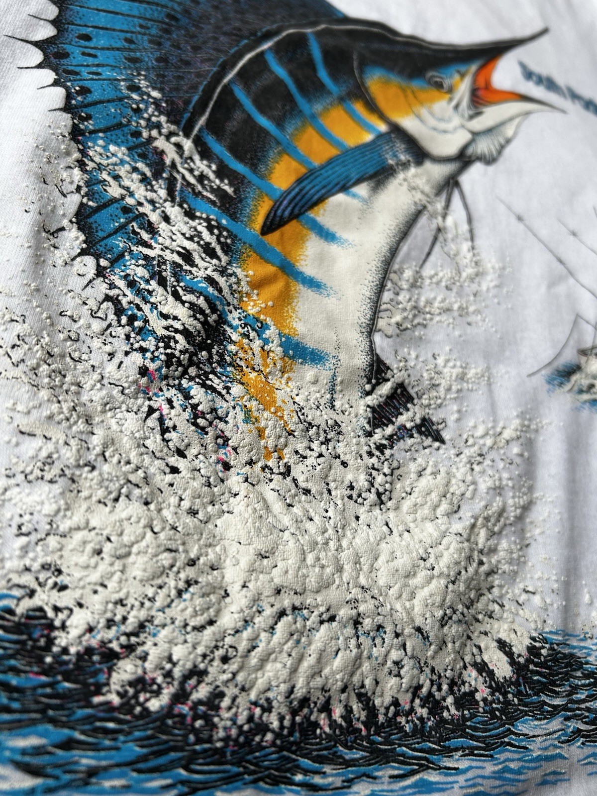 Vtg 90s Tees VT 3D Puff Print South Padre Island Fishing T Shirt XL Marlin Boat