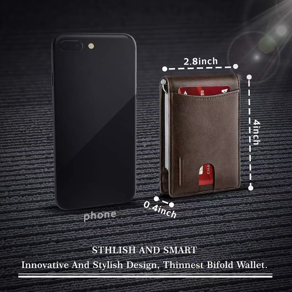 Men’s Carbon Fiber Stylish Slim Wallet RFID Blocking Bifold with Money Clip
