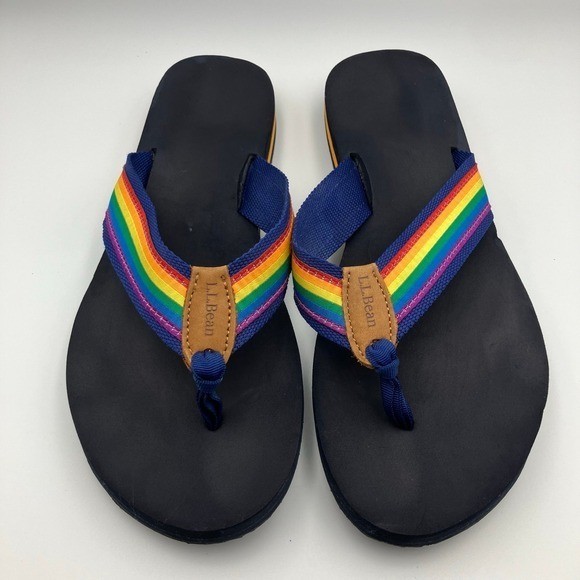L.L.Bean Women’s Original Maine Isle Flip-Flops EVA footbed rainbow-stripe Sz 11