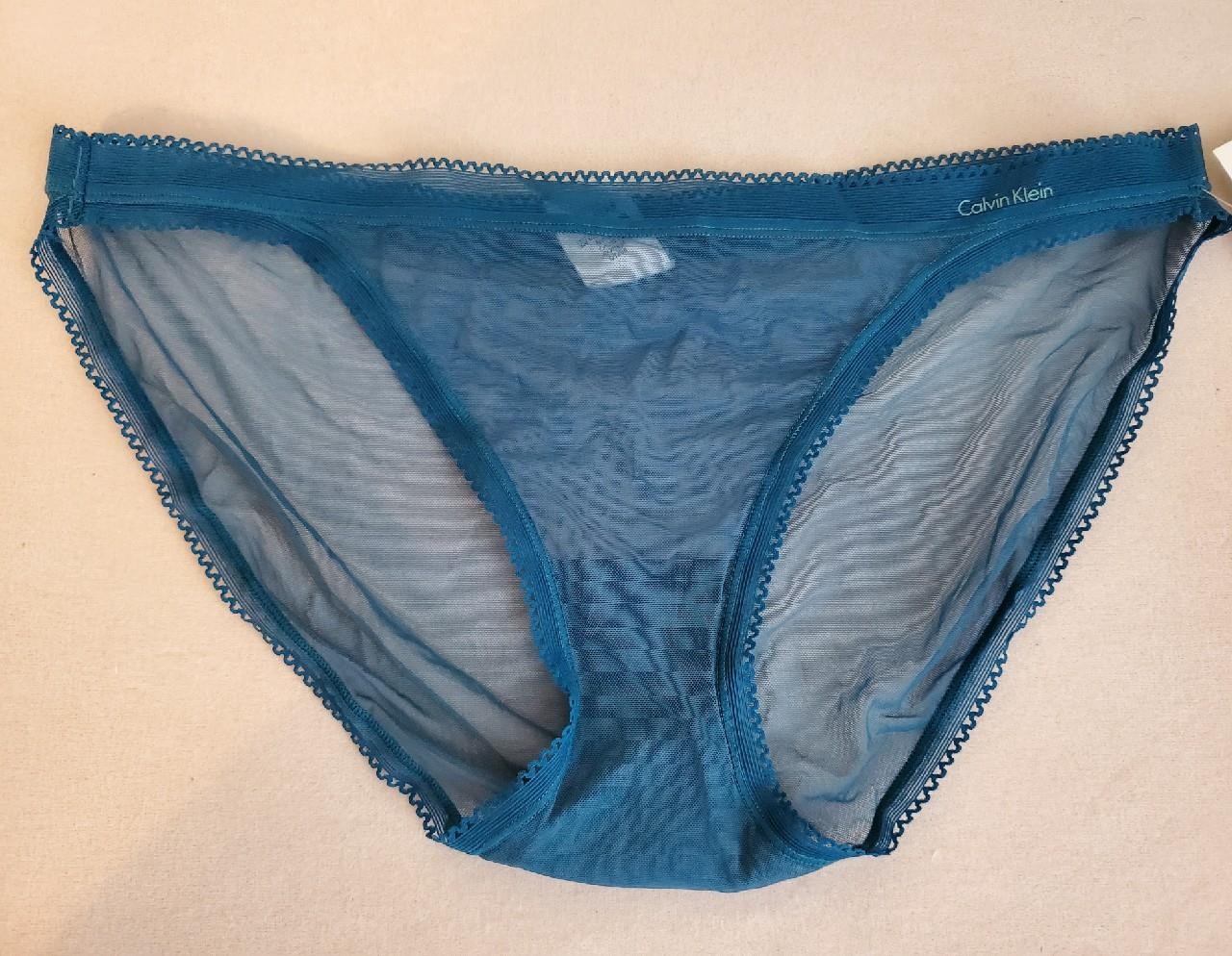 NWT CALVIN KLEIN MESH BIKINI PANTIES W/ TRIM NYLON/ELASTANE D3486 AF2 TEAL L