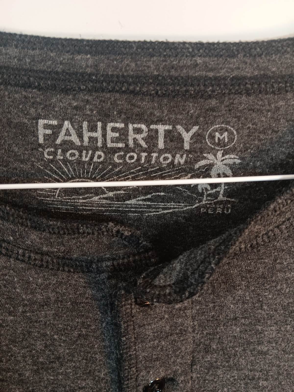 FAHERTY Cloud Cotton Henley Shirt Mens M Charcoal Gray Long Sleeve Luxury Soft