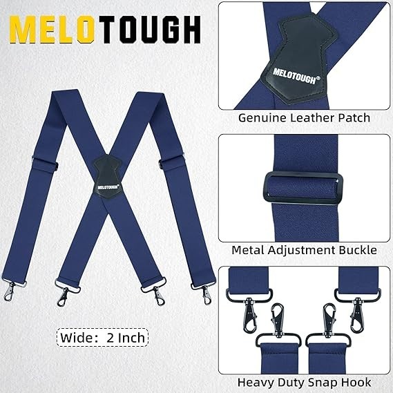 Men’s Heavy Duty Belt Loops X Back 2 Inch Wide Suspenders with 4 Snap Hooks