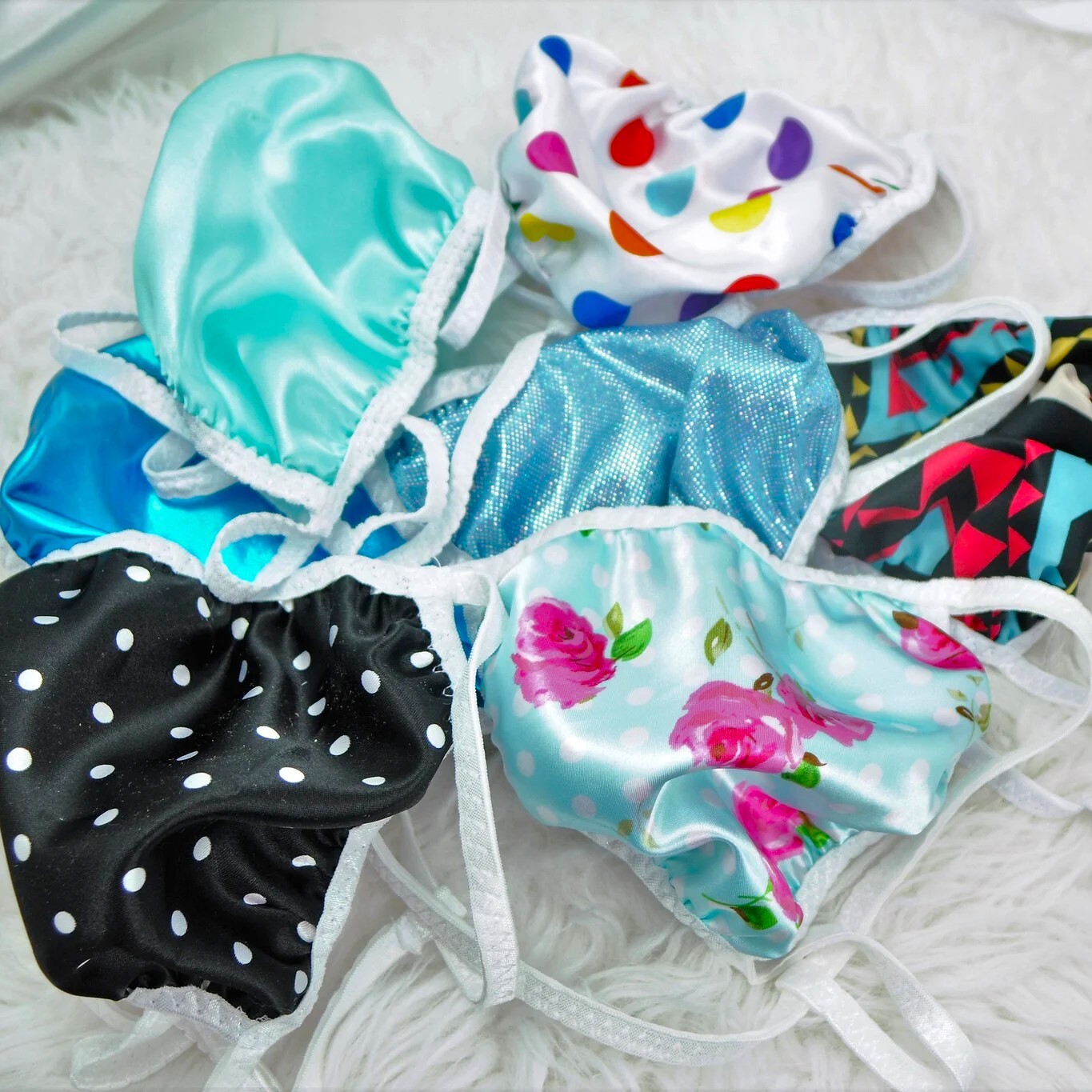 100% random satin, vinyl OR Foil Sissy Fully Lined panties OS humiliation pouch