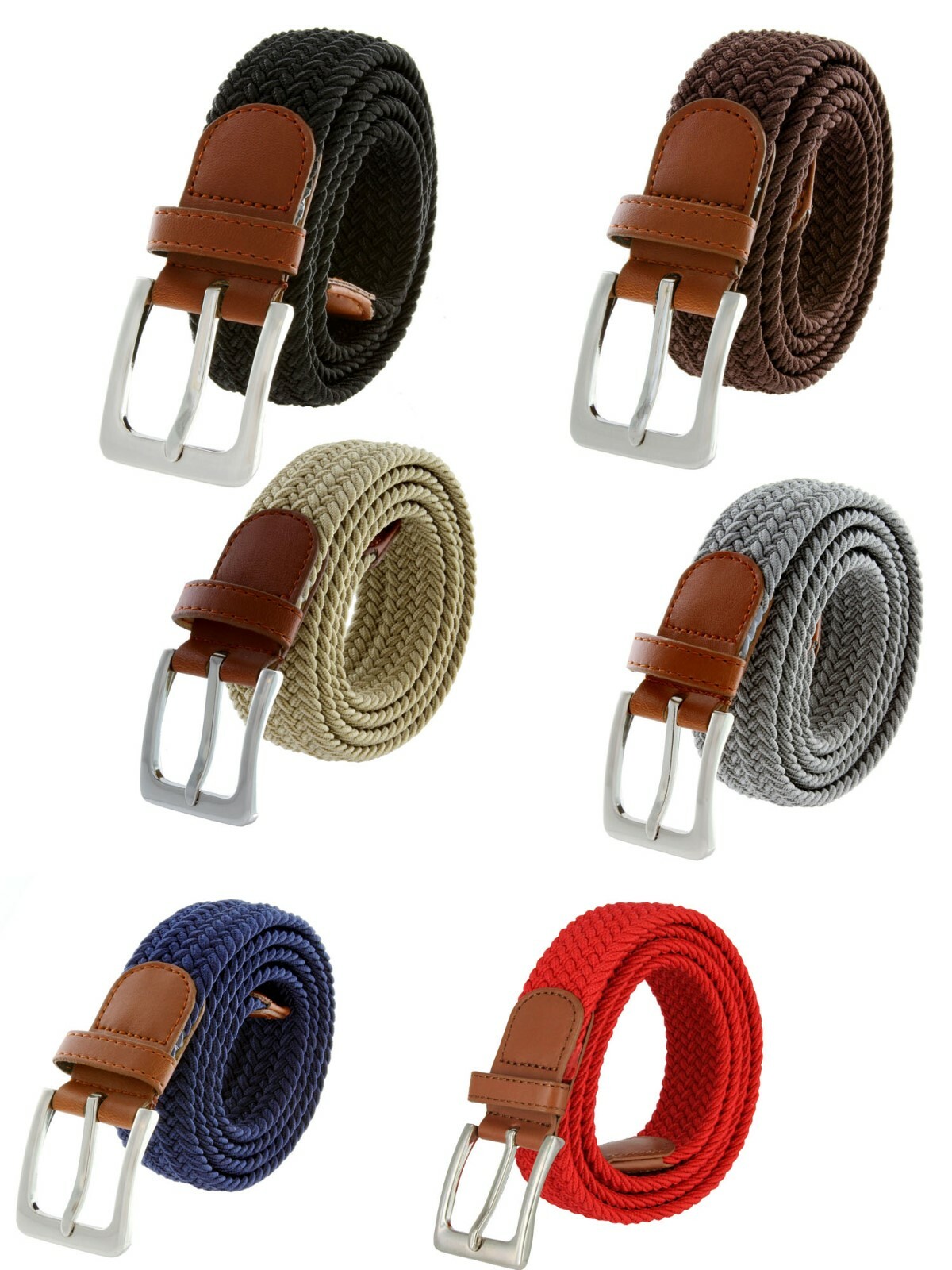 Fabric Braided Belt Elastic Woven Stretch Belt 1-3/8″ (35mm) Wide Multicolored