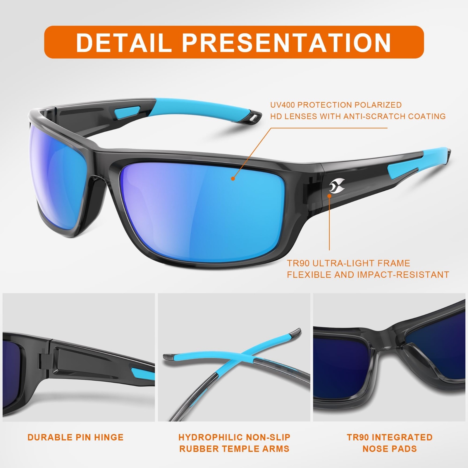 Polarized UV400 Sports Sunglasses for Men & Women – Wrap Around for Golf, Fishin