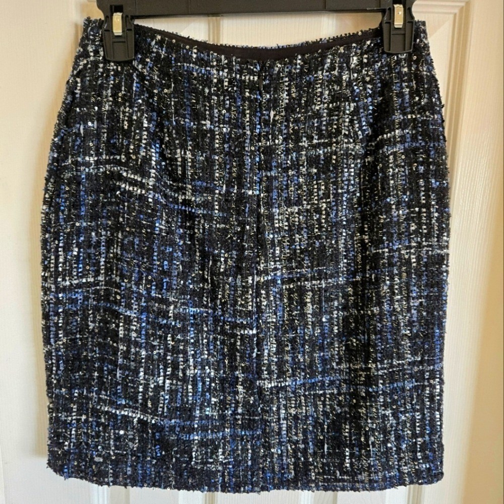 Boston Proper Tweed Skirt Women’s 2 Multi Colored (Black, Blue, And White)