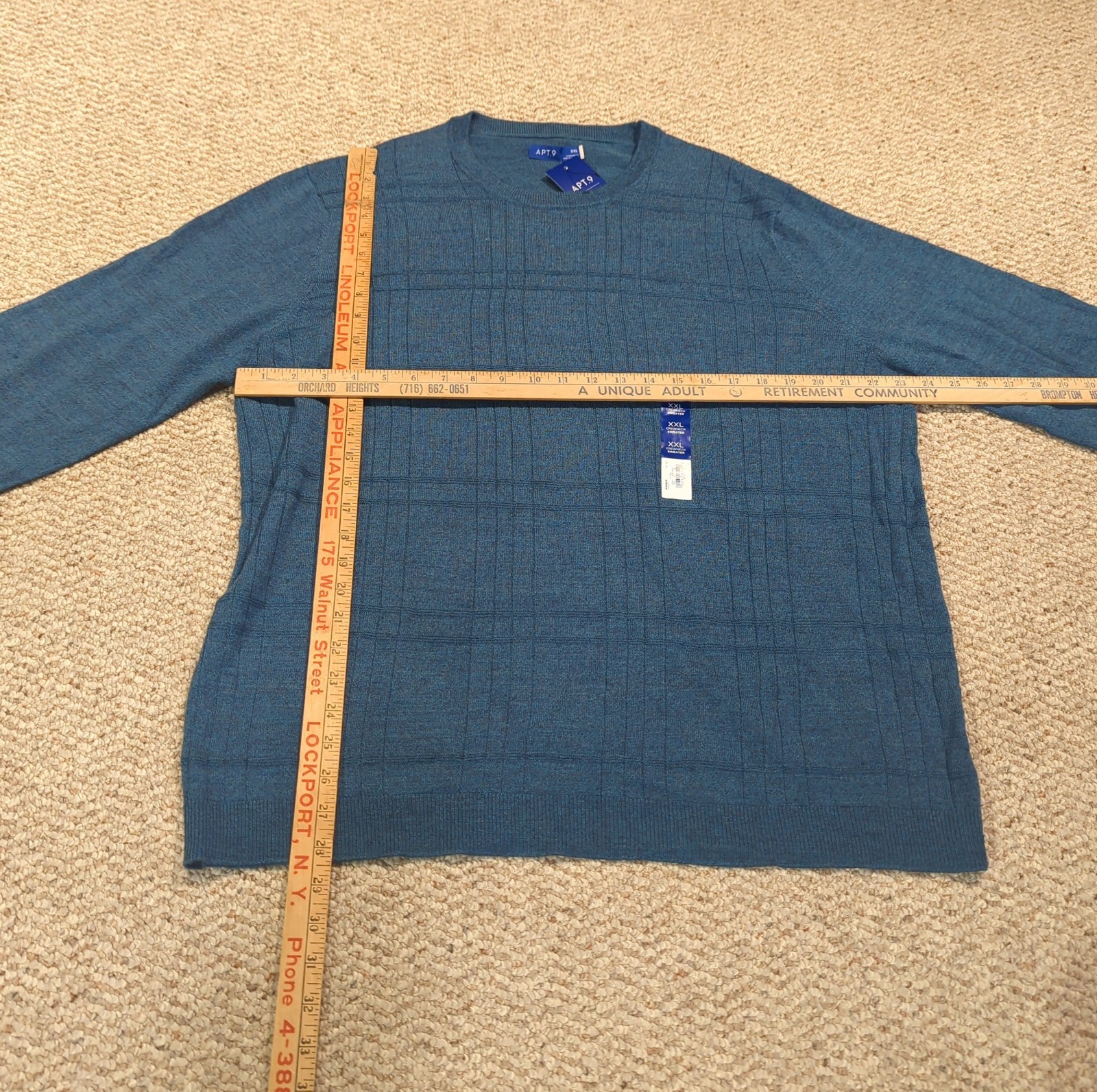Apt. 9 Merino Wool Blend Crewneck Sweater Mens XXL Teal Standard Fit Classic