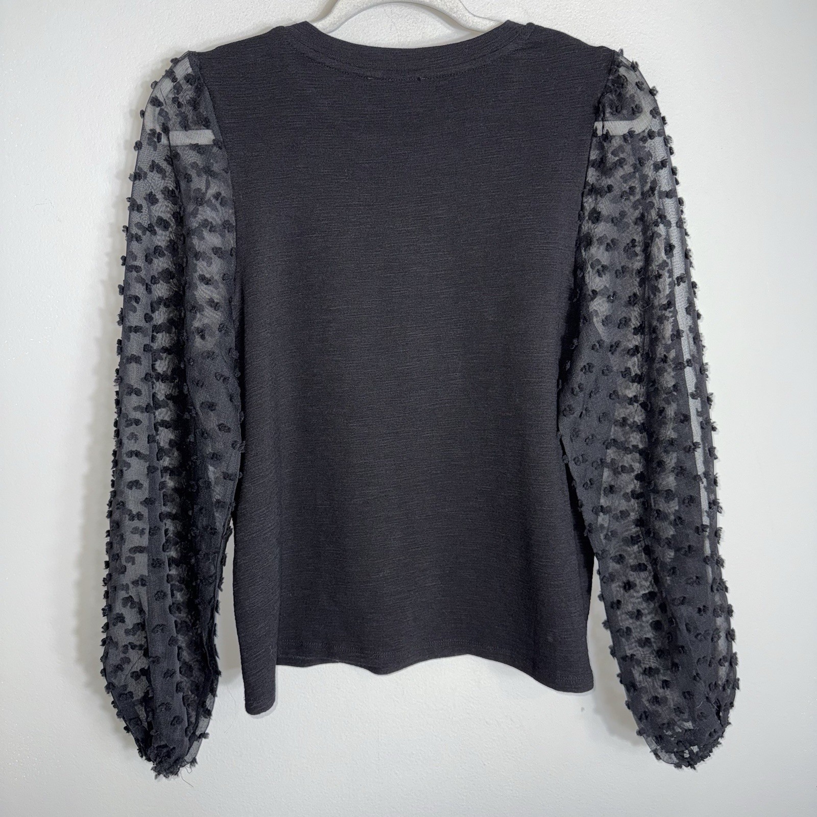 Maeve Anthropologie Pullover Blouse-Puff Semi Sheer Polka Dot Sleeves-Black-Med