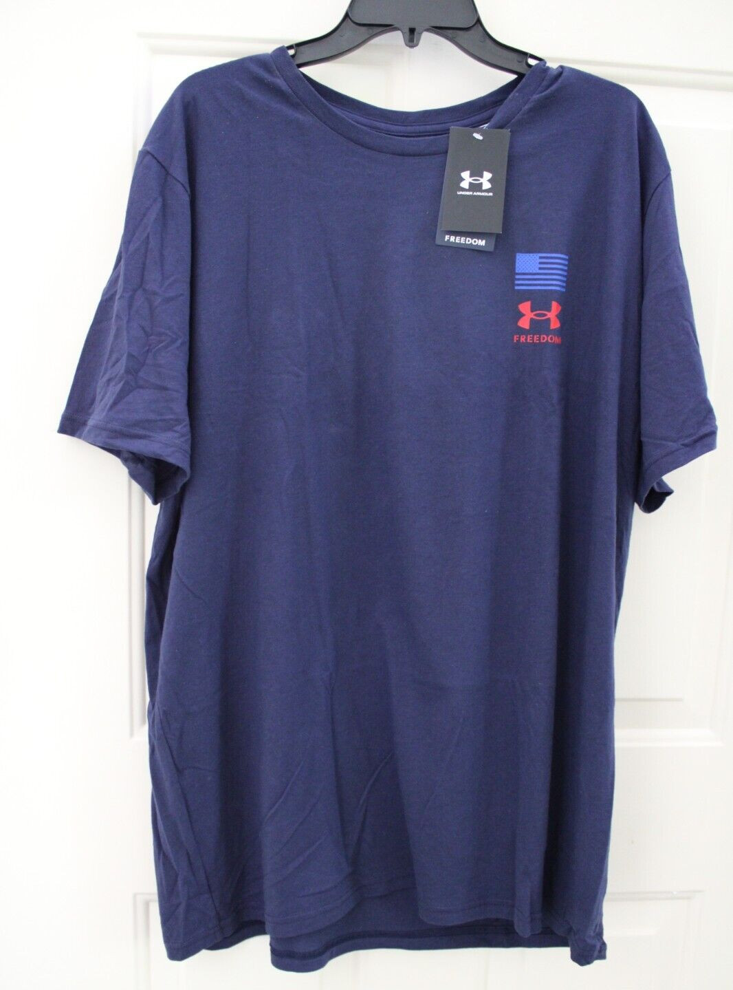 NWT Under Armour Freedom Flag Logo Variation Men’s XXL 2XL Blue T-shirt 1383006