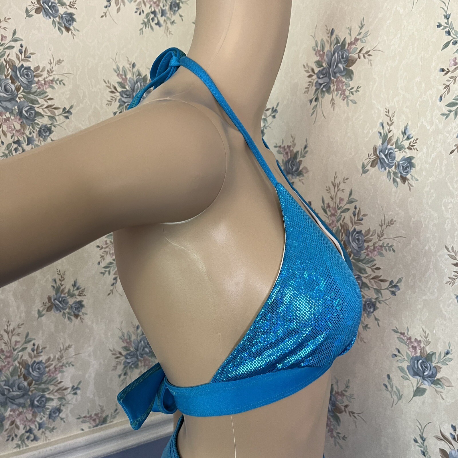 Fin Fun Blue Mermaid Iridescent Halter Bikini Top, Size XS