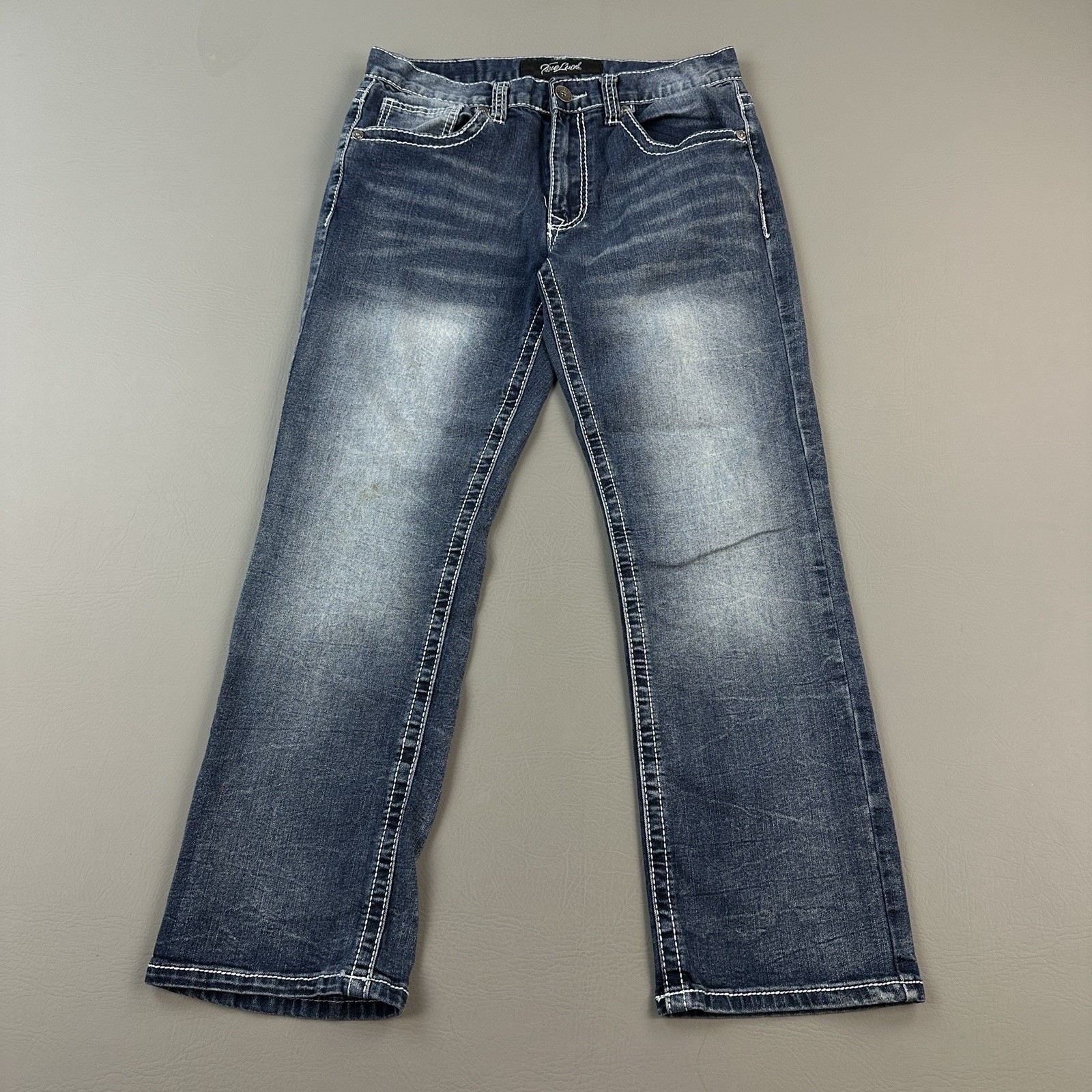 True Luck Jeans Mens 30×30 30×28 Blue Denim Straight Leg Whiskered Pocket Flap