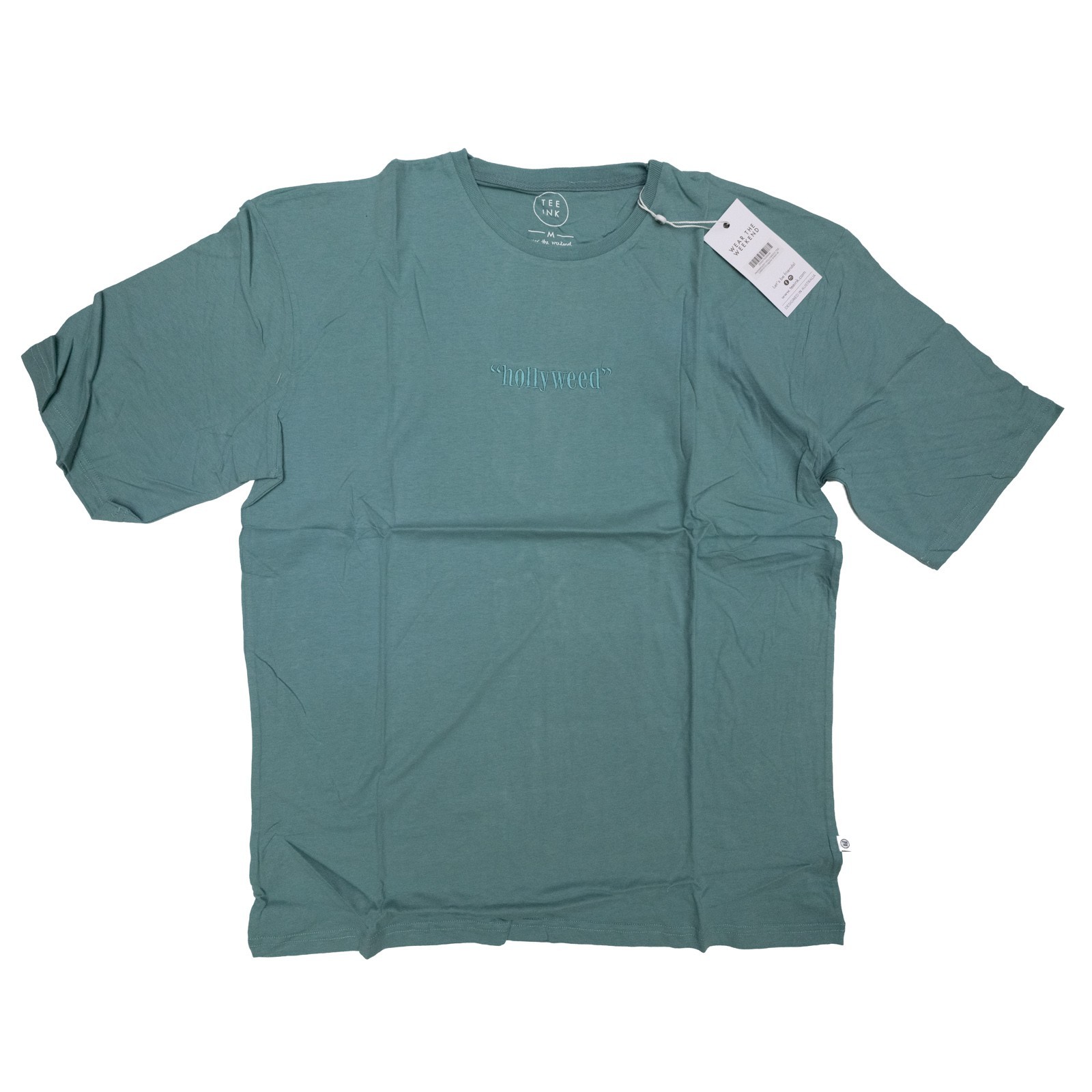 Tee Ink Hollyweed Embroidered Graphic T Shirt Laguna Green 100% Cotton MEDIUM