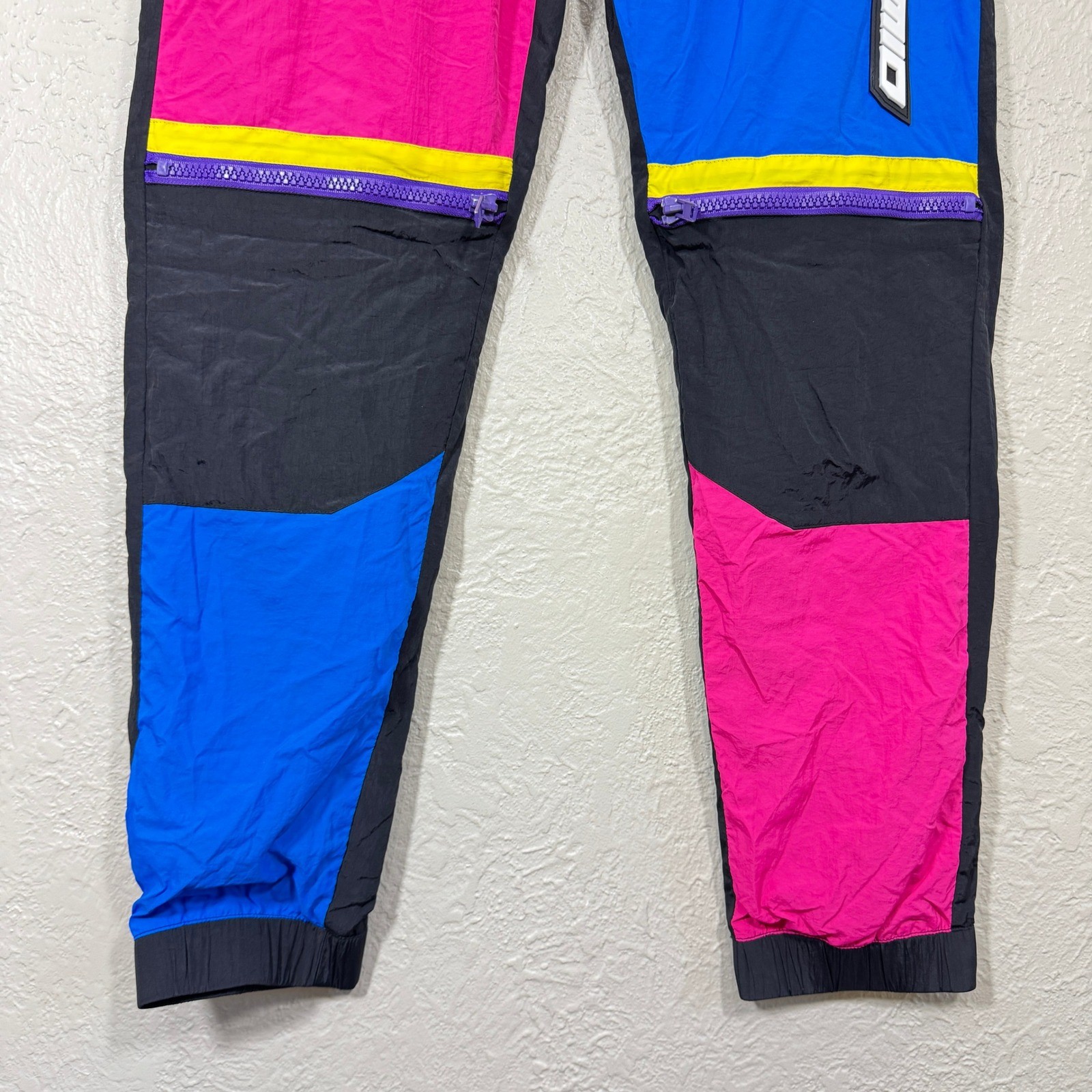 Black Pyramid Track Pants XL Parachute Joggers Colorblock Neon 90s Streetwear