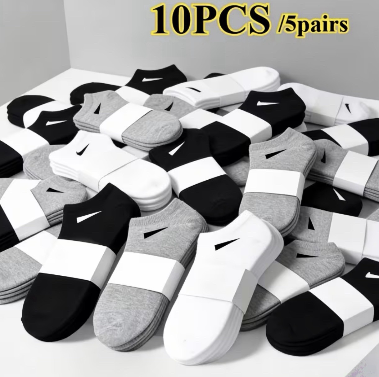 Trainer Socks Ankle Socks Plain 10 Pack / 5 Pairs Black Grey White Unisex