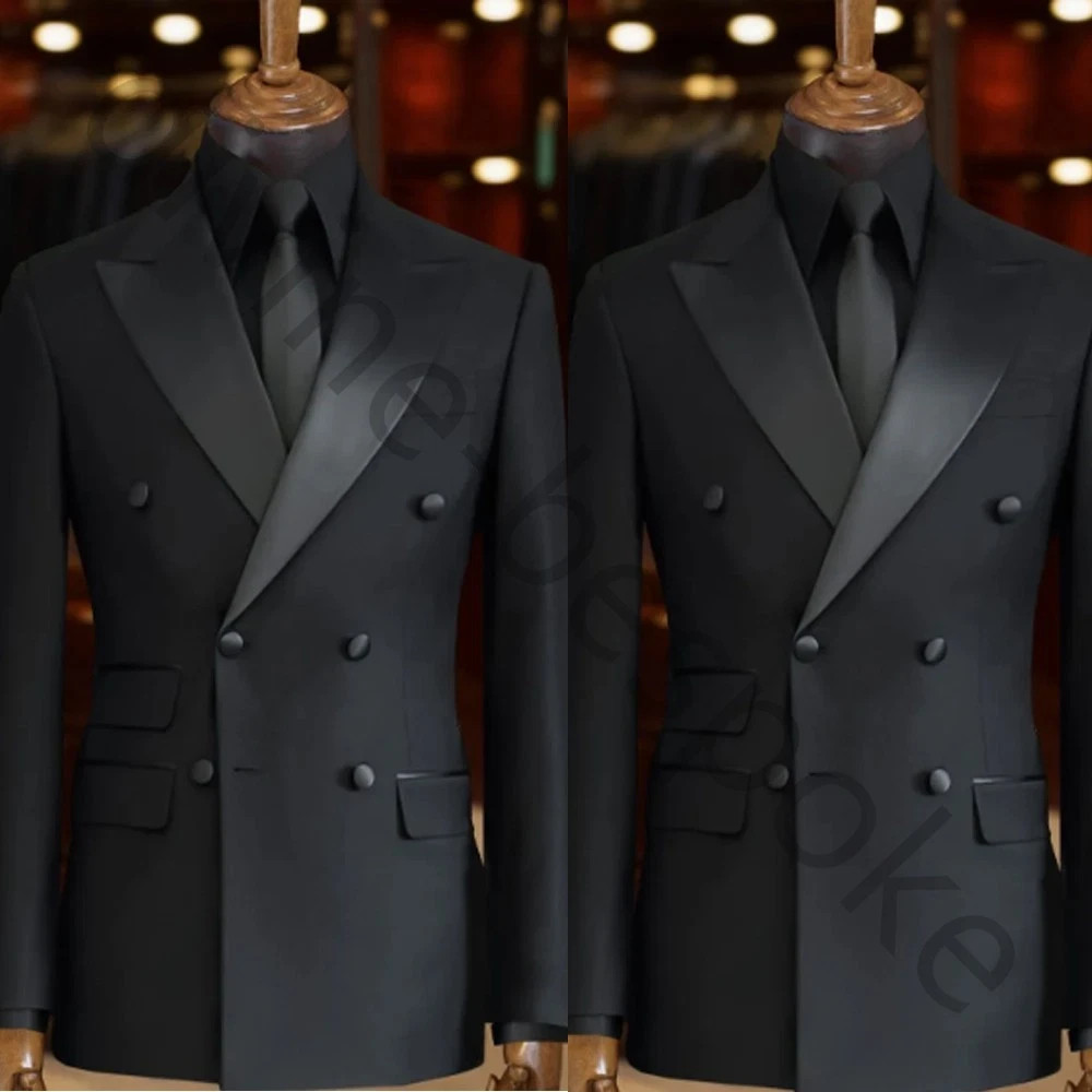 Black Men’s Suit Peak Lapel Double Breasted Formal Business Wedding Tuxedo 2pcs