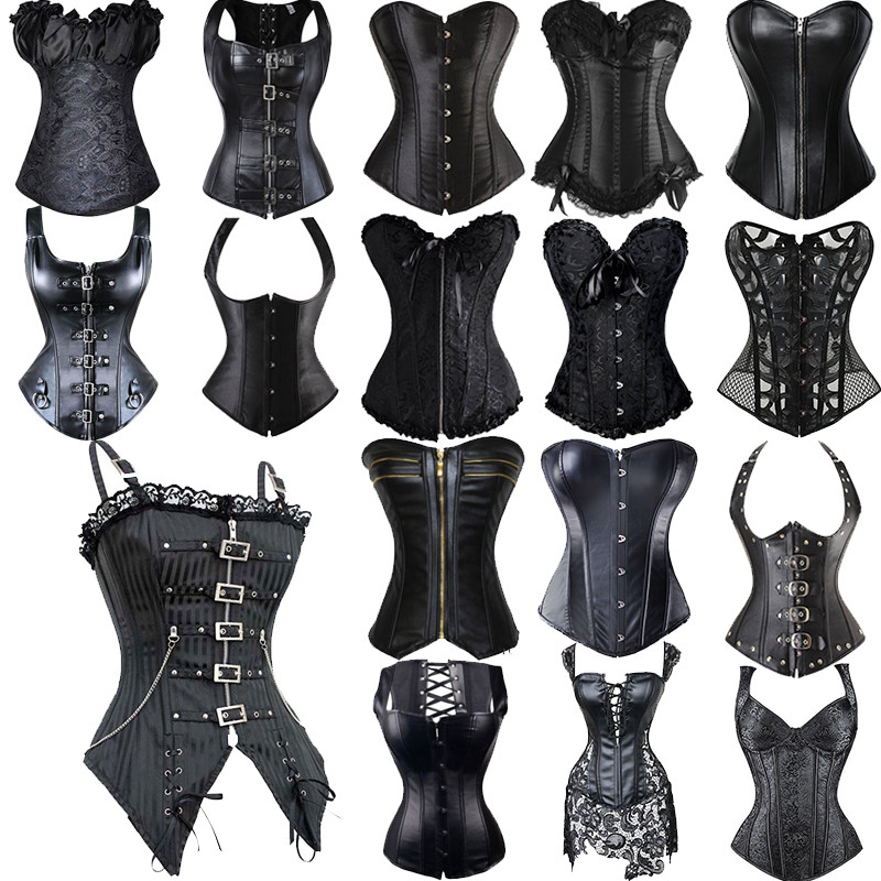 Women Lace Up Boned Shaper Bustier Corset Waist Cincher Burlesque Top Lingerie