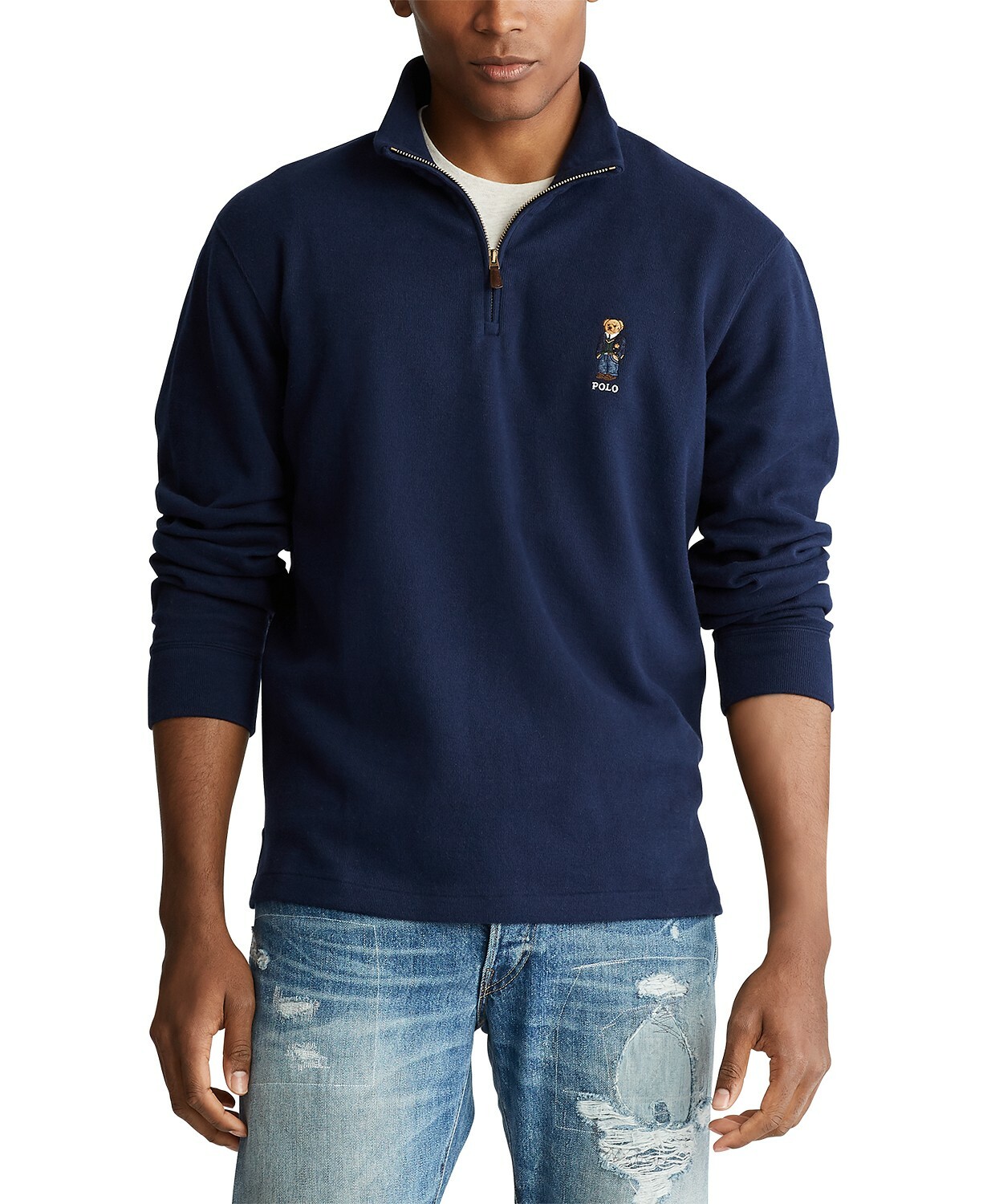 ***X-LARGE***Polo Ralph Lauren Men’s Navy Preppy Bear 1/4 Zip Pullover Sweater