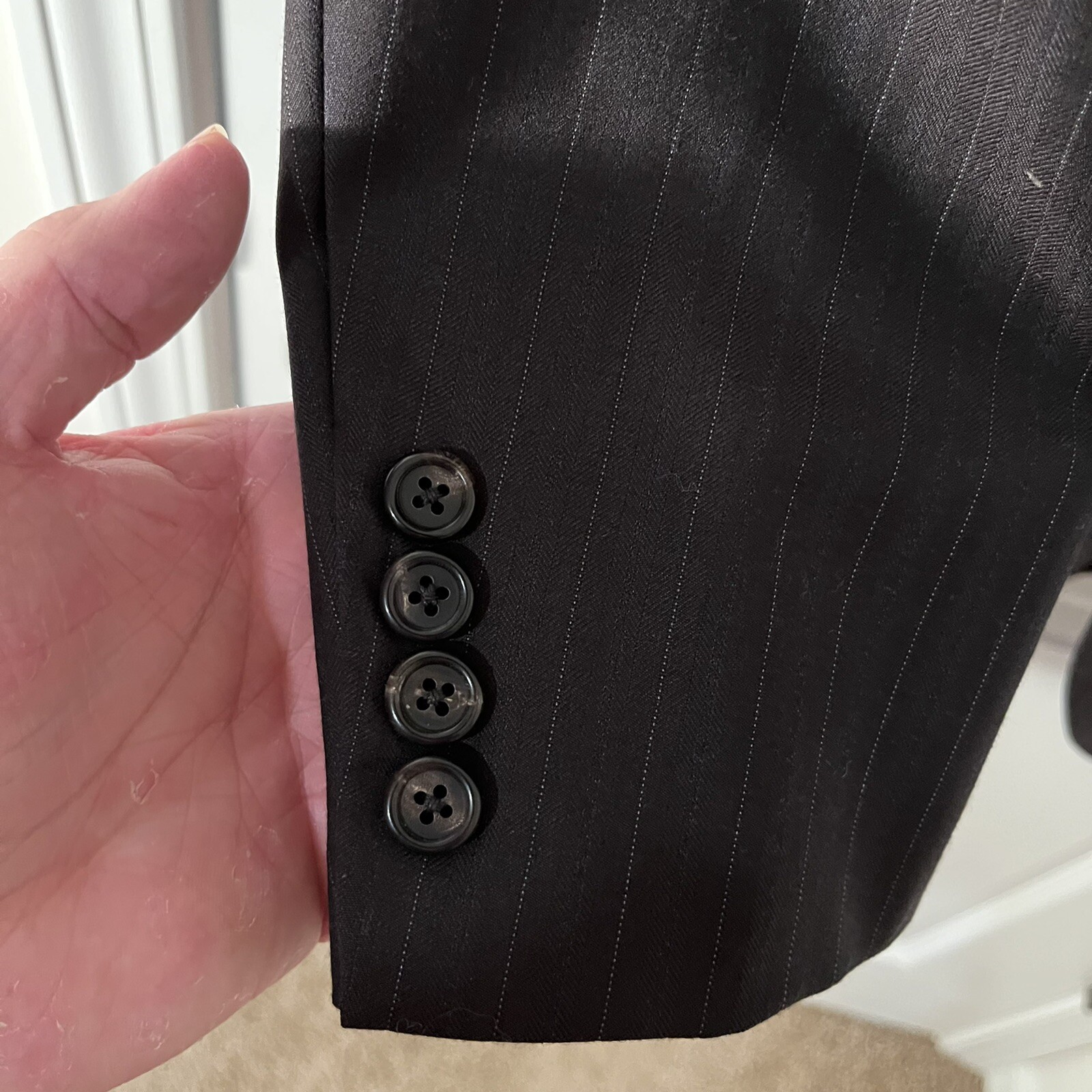 Oxxford Mens Blazer Jacket 44R Black Pinstripe Notch 2 Button Double Vented