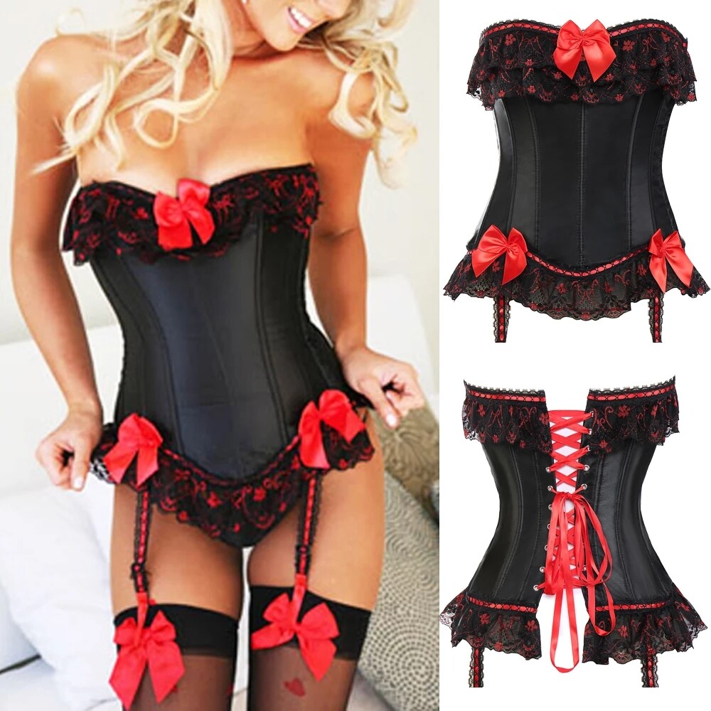 Sexy Women Waist Cincher Training Corset Lace up Bustier Overbust Boned Lingerie