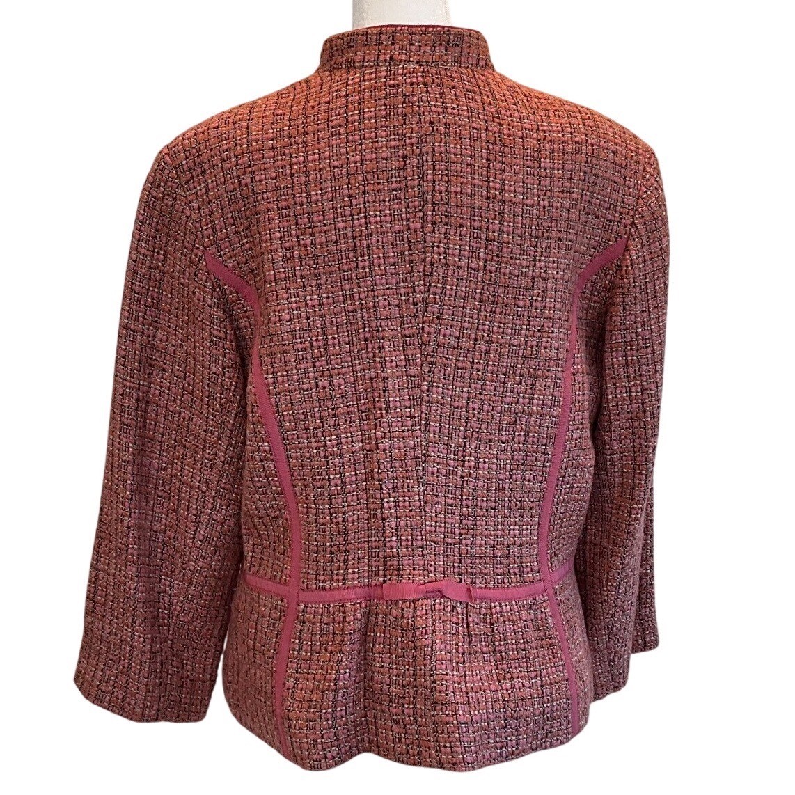Sigrid Olsen Coral Pink Tweed Mandarin Collar Blazer Jacket Womens Size 12