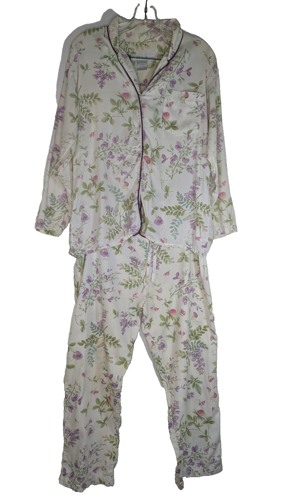 Crabtree Evelyn Pajamas Set Cotton Floral Turkiye Cream Vintage Pocket S Women’s
