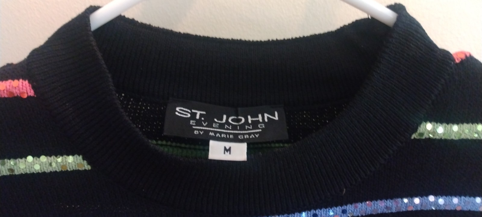 Beautiful St. John Evening Sweater Women M Black Sequin Stripe Metallic