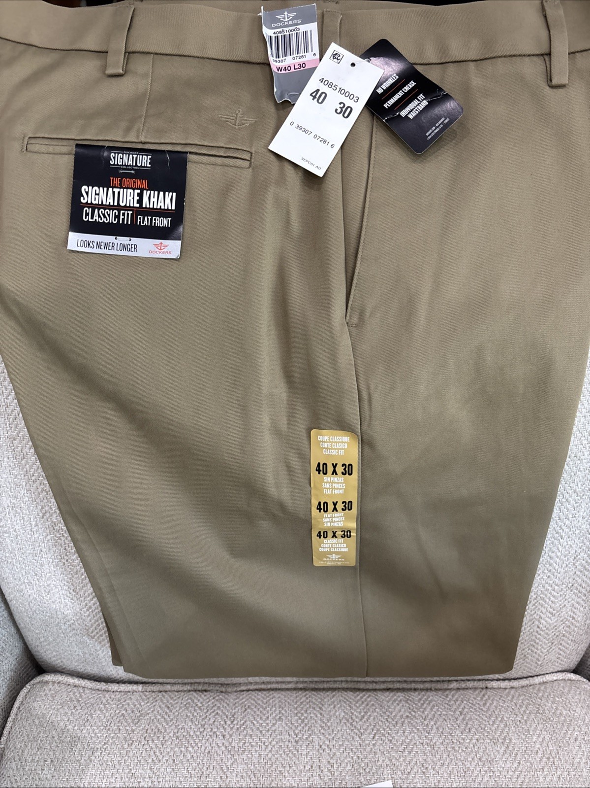 Dockers Original Signature Khaki Classic Fit Flat Front Men’s Pants NWT 40×30