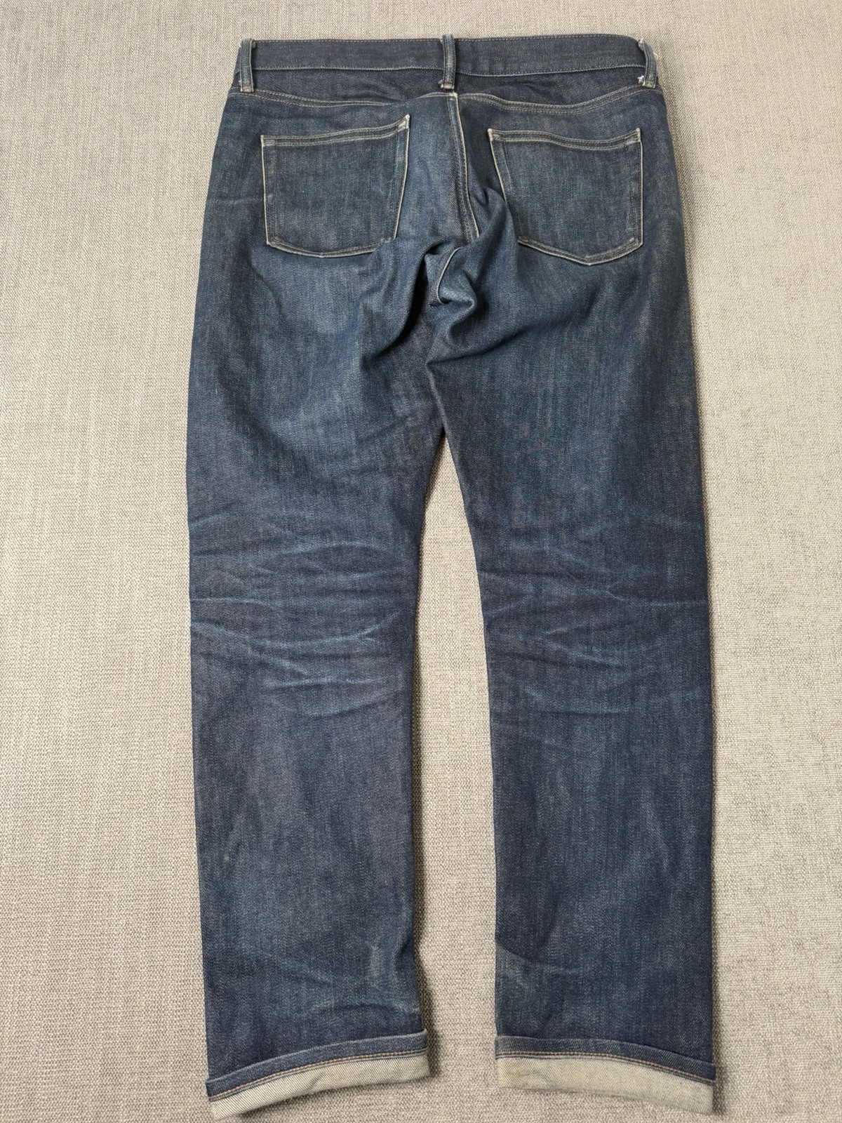 Uniqlo Jeans Mens 33×30 Dark Wash Blue Slim Straight Selvage Stretch Denim