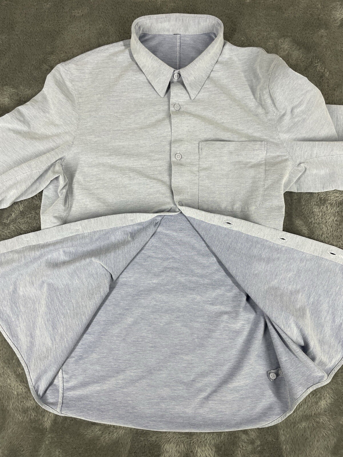 Lululemon Commission Shirt Mens Medium Harbor Blue Button Up Zip Pocket