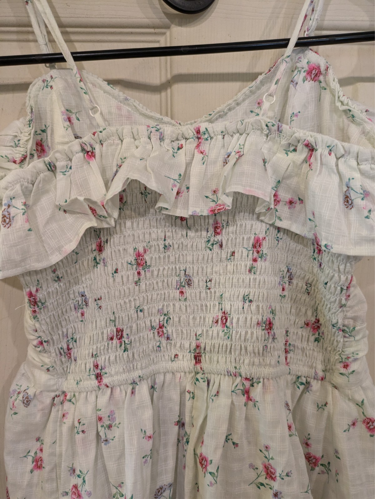 Wild Fable XXS White Floral Patterned Dress Ruched Mini A-Line Dress