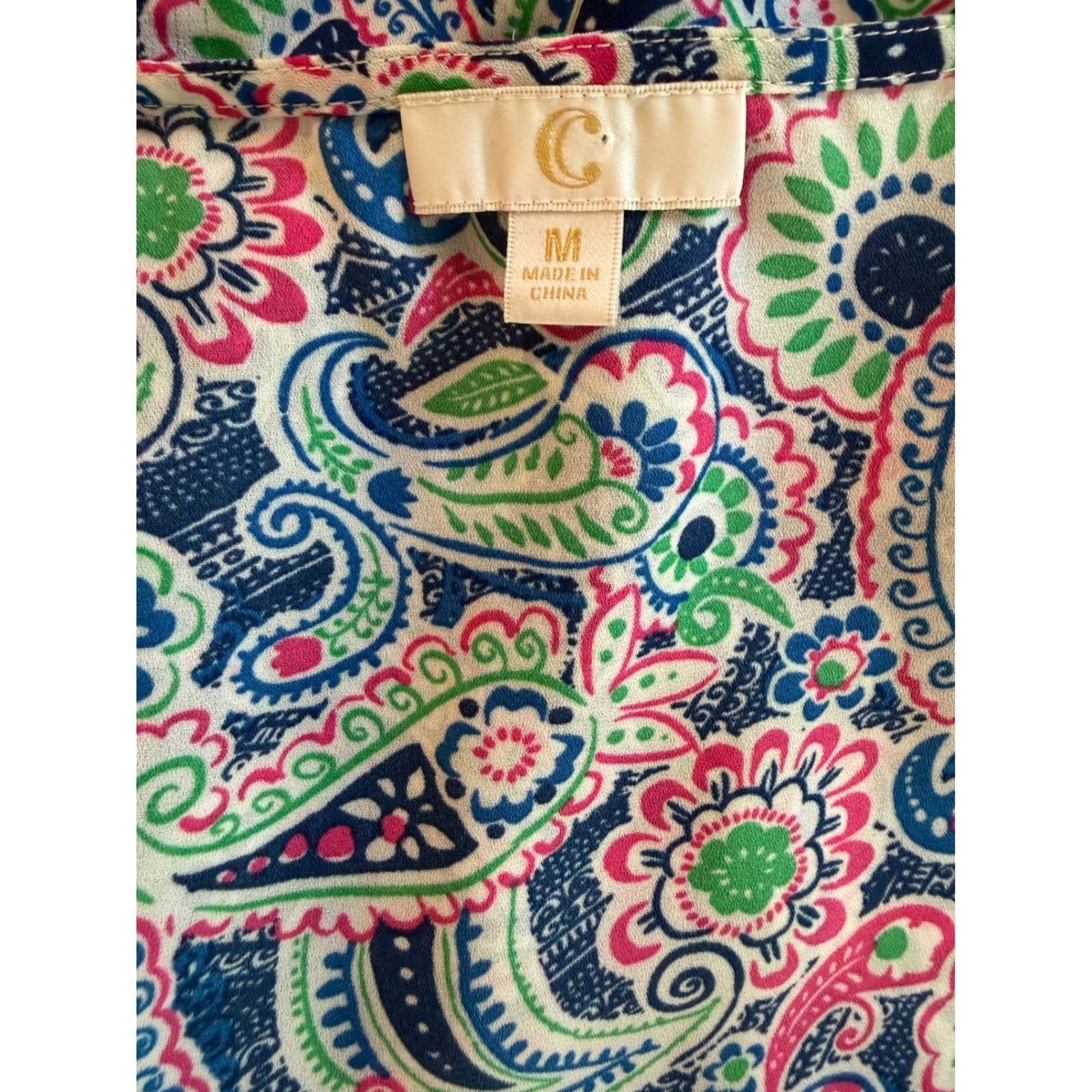 Womens Paisley Sleeveless Tunic Top Crochet Hem Boho Coastal Preppy Size M