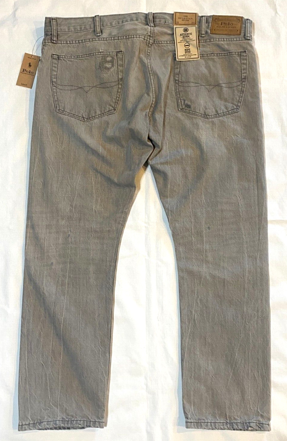 NWT-Polo Ralph Lauren Mens The Sullivan Slim Jeans Stretch Rope Dyed Gray- 40×30