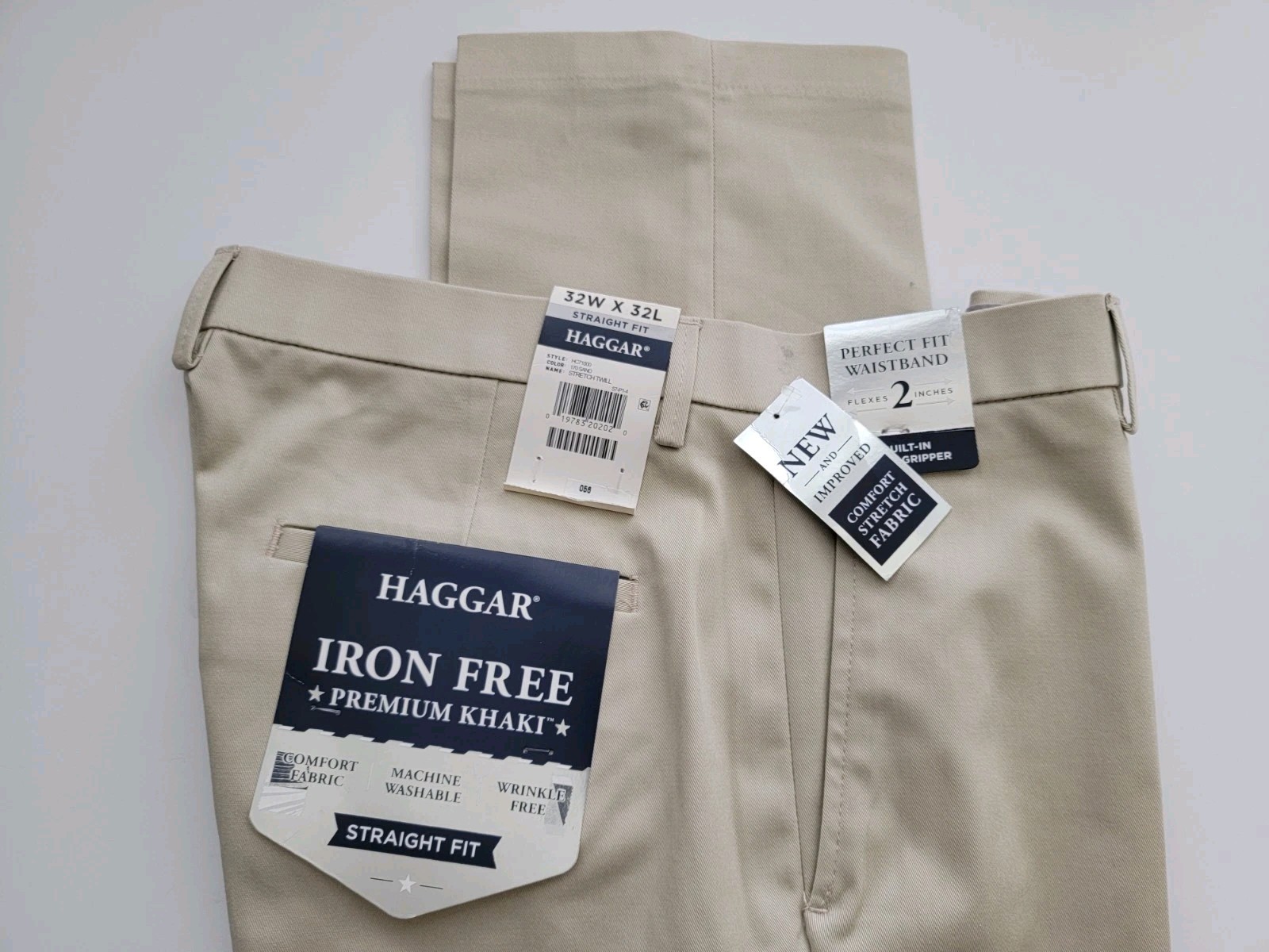 NEW $80 HAGGAR Sz 32 x 32 Premium Khaki Iron Free STRETCH Pants Light Beige