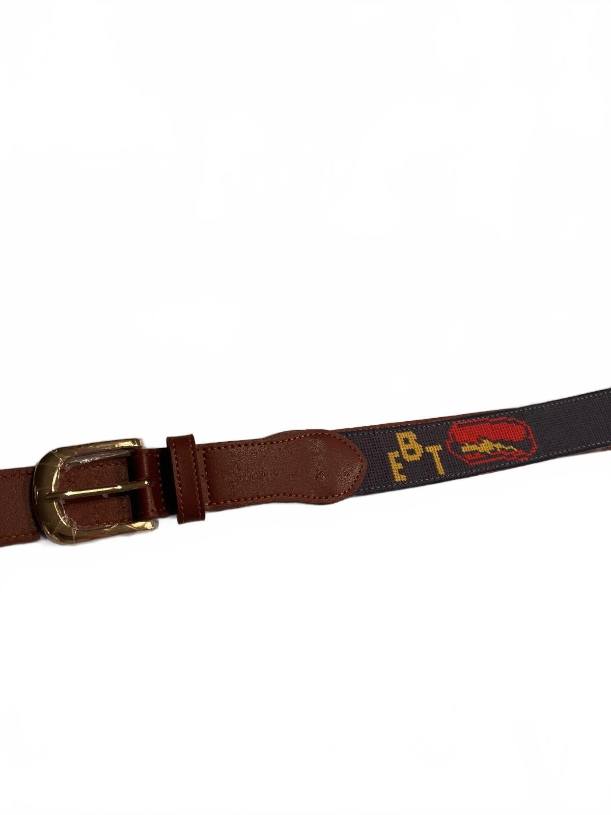 Tyler Childers EBT Brown Leather and Black Webbing Belt with Red Hot Dog Logo 45