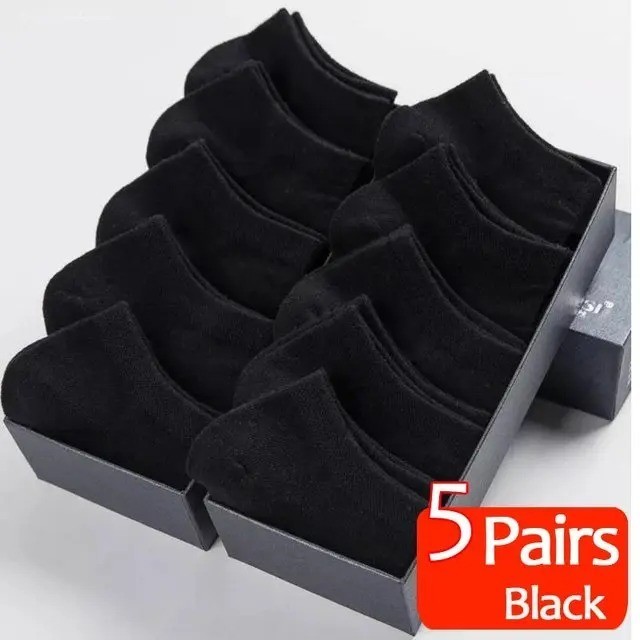 5pairs Mens Socks Boat Black Business Solid Color Breathable Comfortable Highly