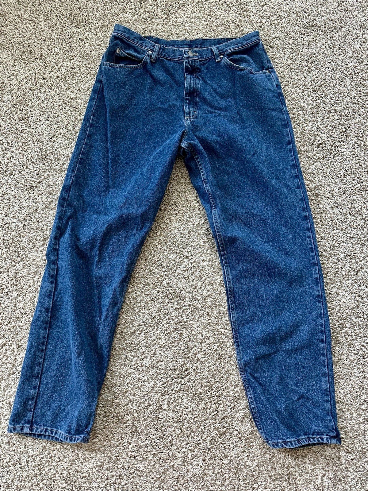 WRANGLER FIVE STAR PREMIUM DENIM RELAXED FIT JEANS 38×34 DARK WASH