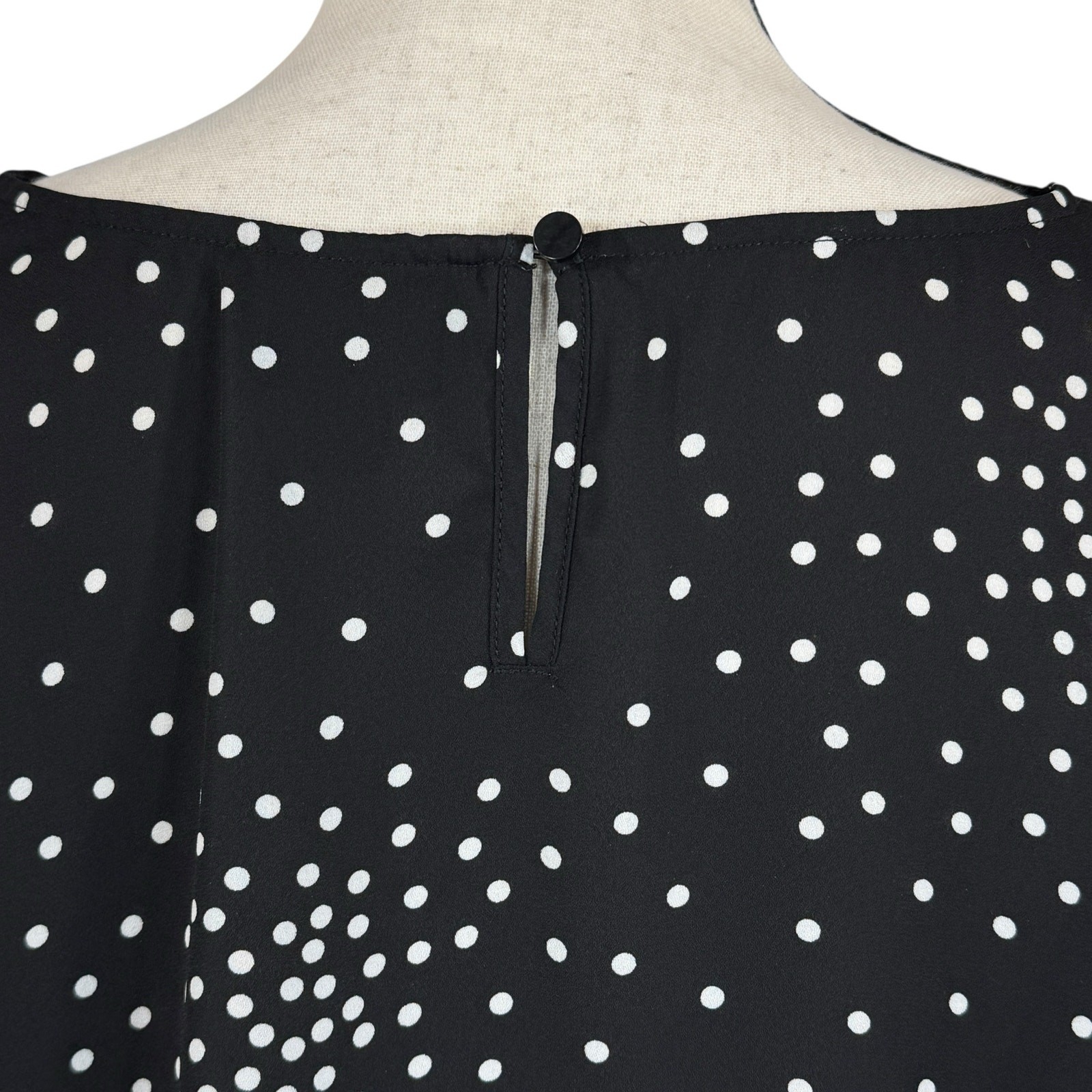 Worthington X-Large Top Polka Dot Long Flared Sleeves Keyhole Semi-Sheer Black
