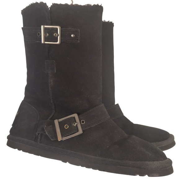 Skechers Australia Black Faux Fur Lined Buckle Accent Boots US 8