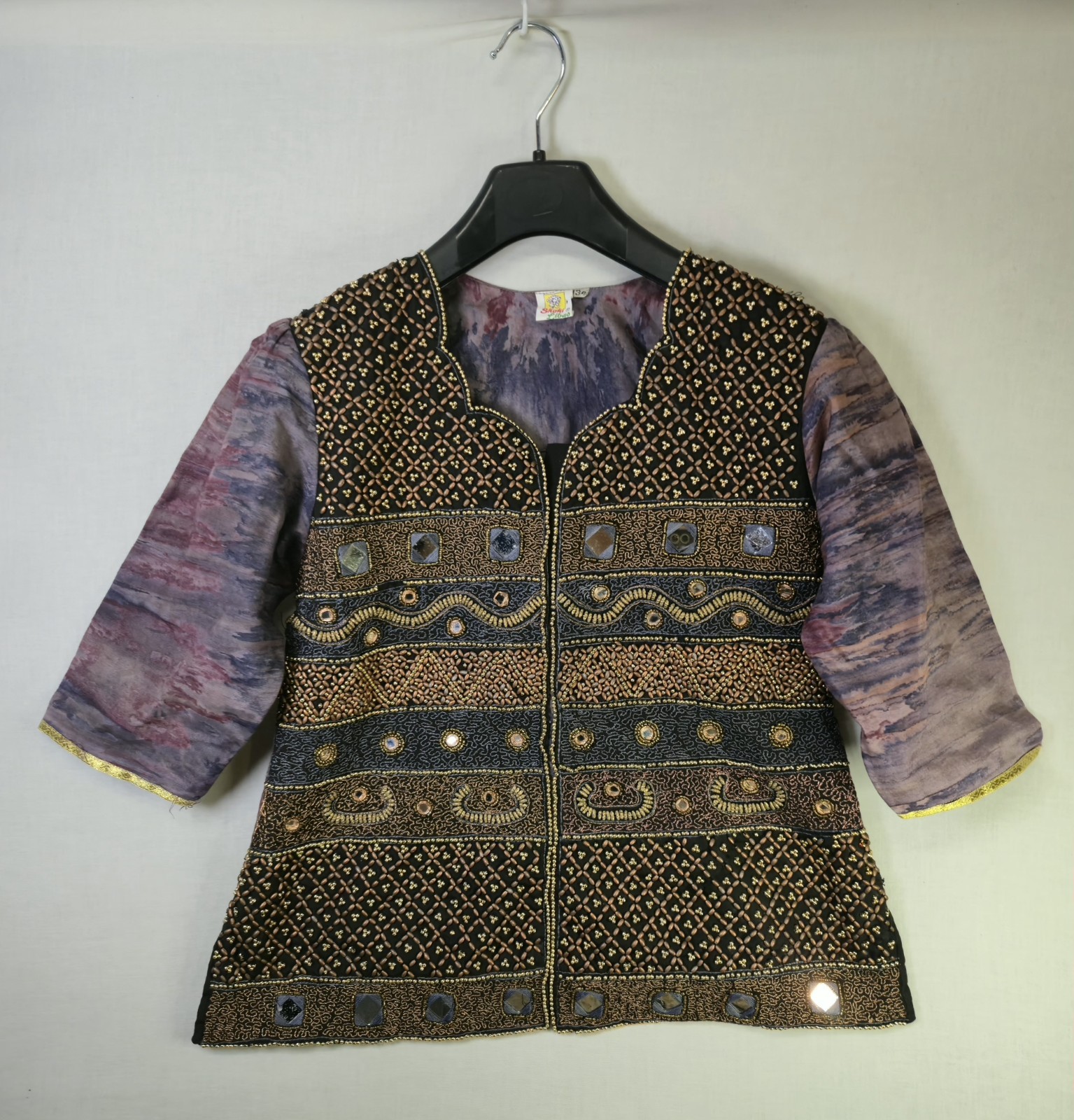 Embellished Shahi Libas Top Made In India Size 34 Purple Boho Blouse XS UK6