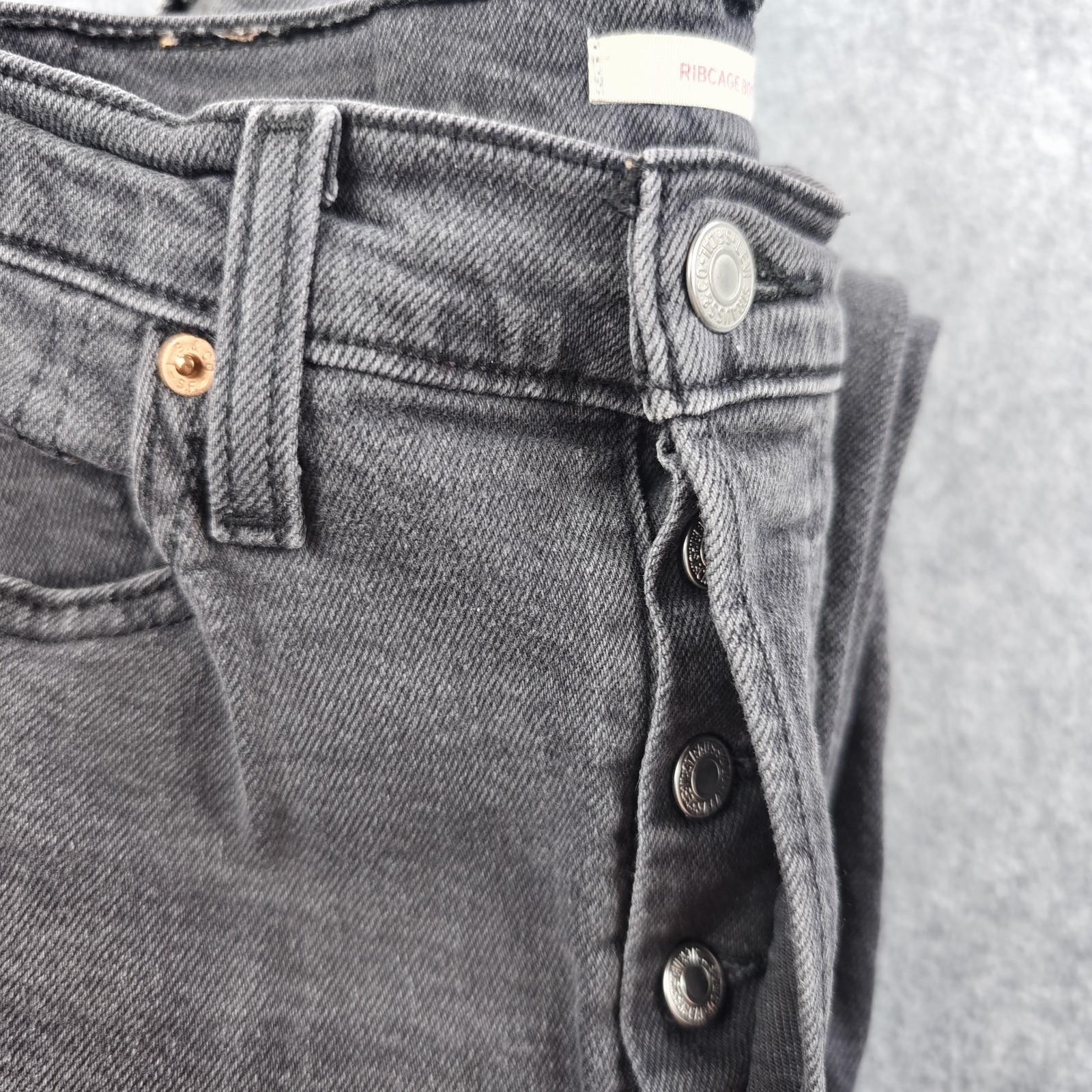 Levis Ribcage Boot Jeans Women’s 28 Black Wash High Rise Bootcut Button Fly