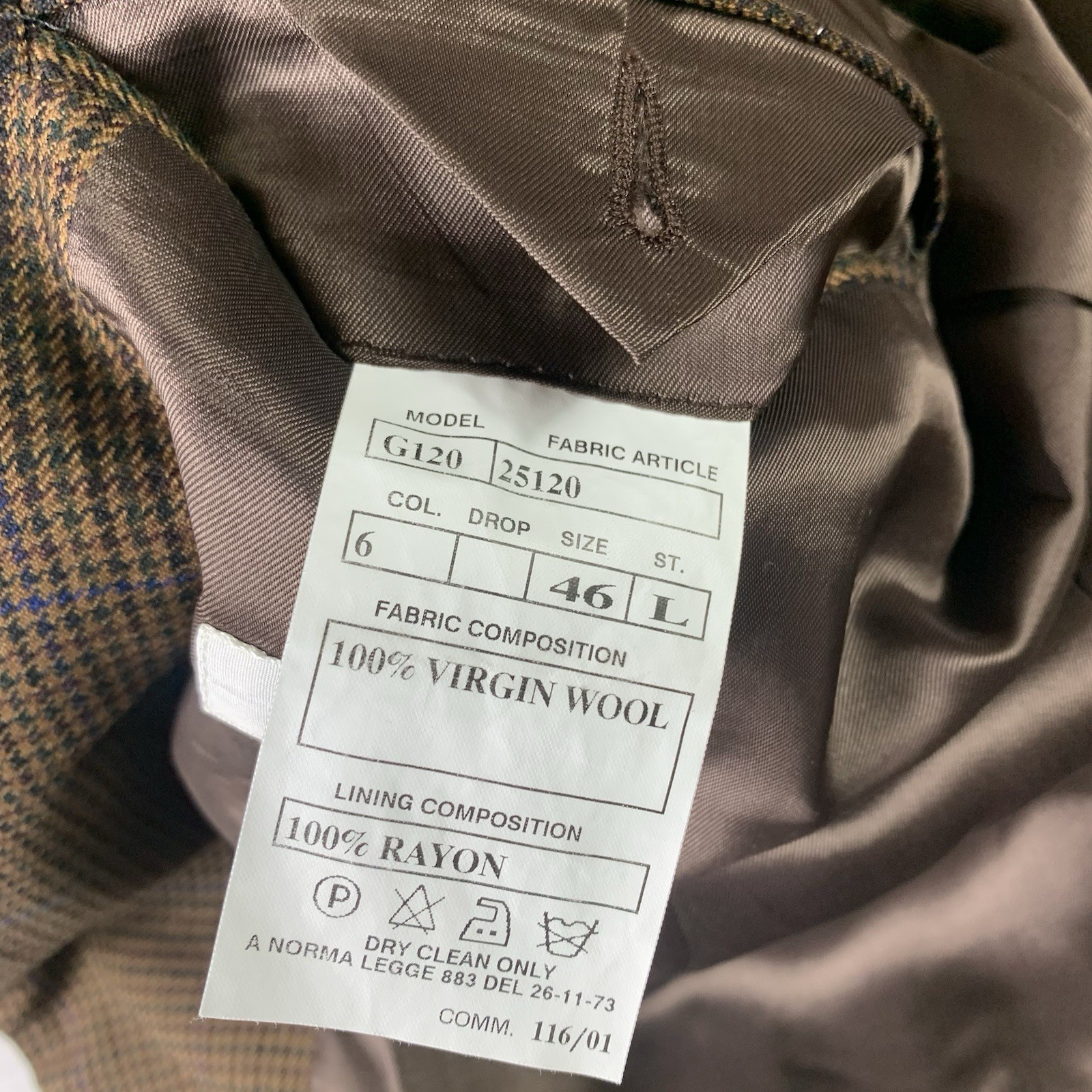 Barneys NY Blazer Brown Mens 46L Houndstooth Made in Italy Made in Italy G120